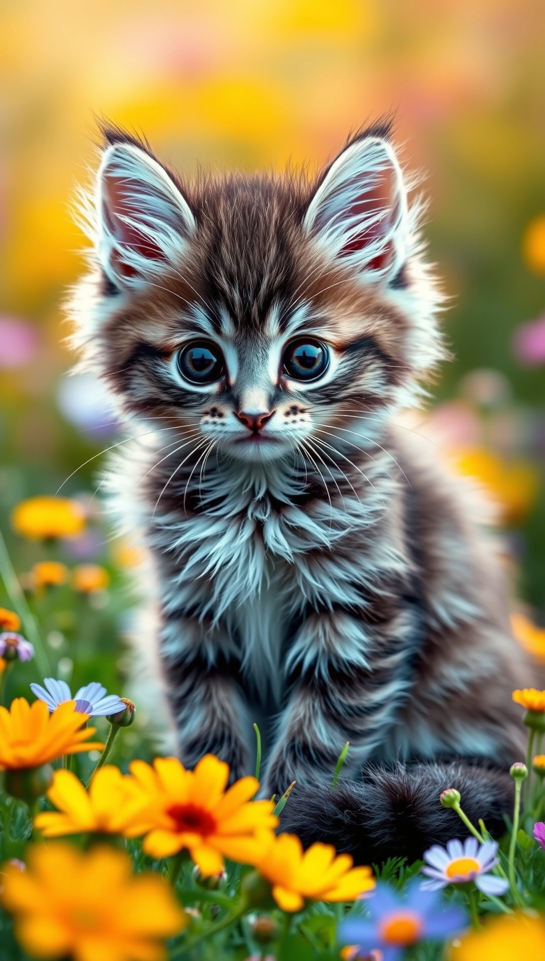 Adorable fluffy kitten sitting