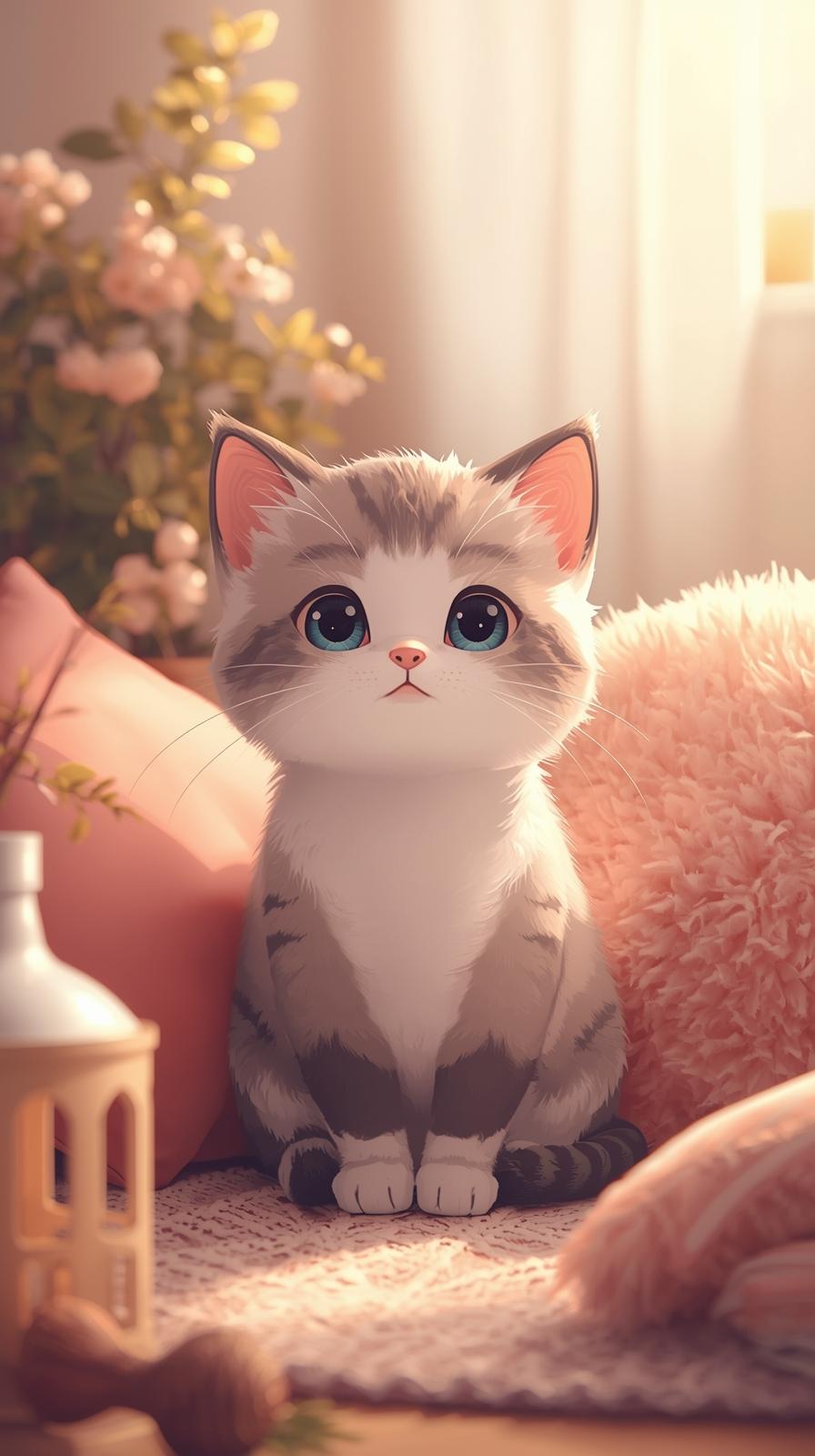 Cute Cat In House Wallpaper
