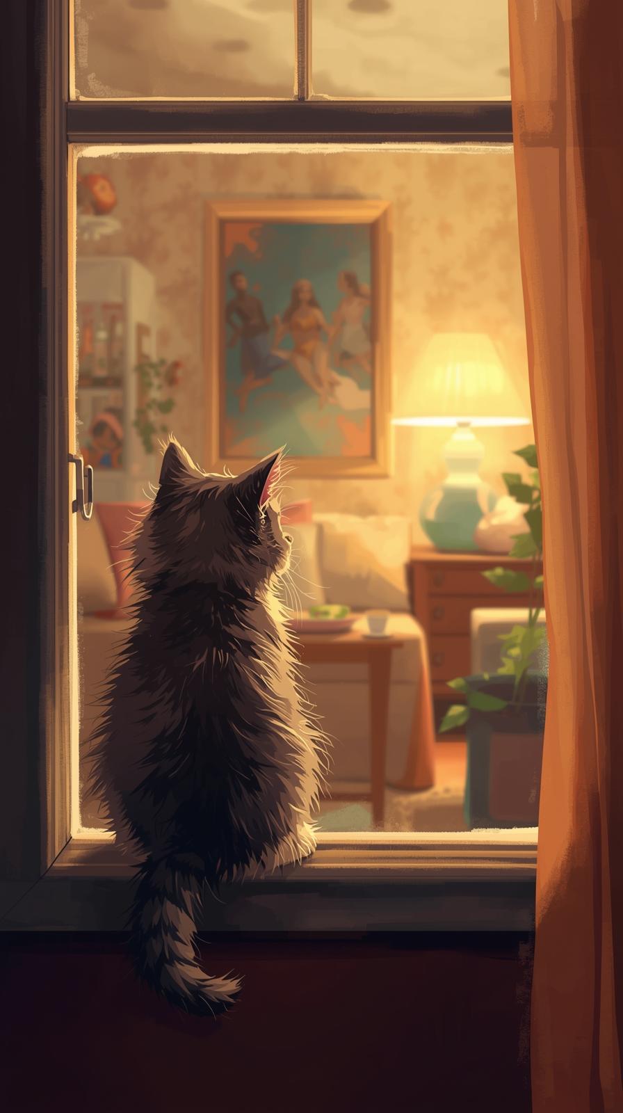 Cute Cat In House Wallpaper