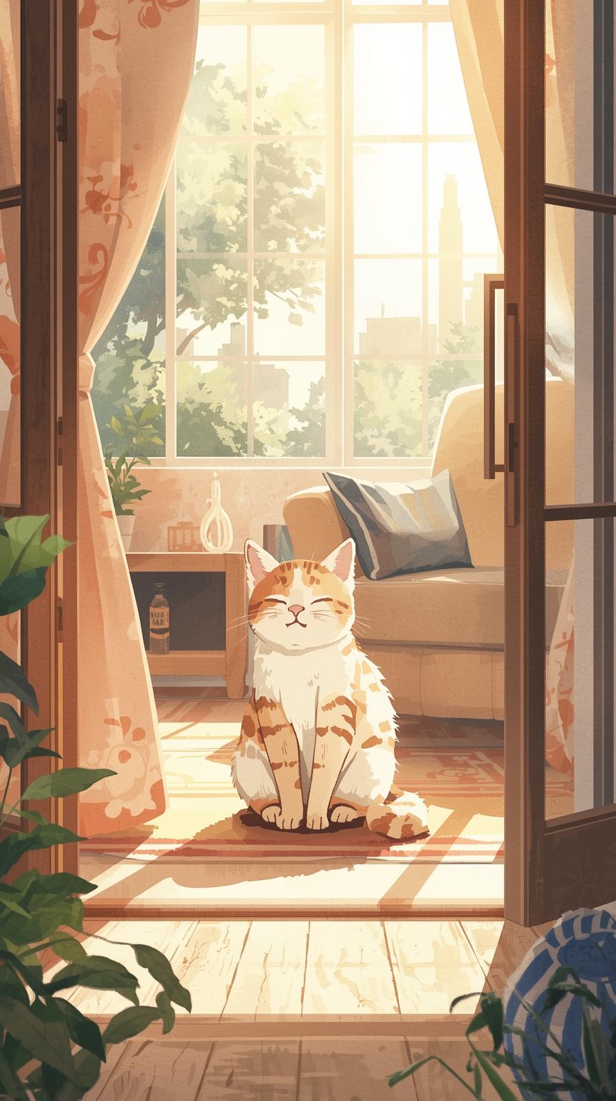 Cute Cat In House Wallpaper
