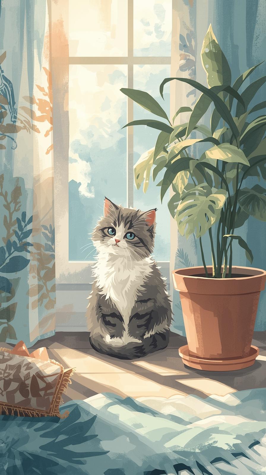 Cute Cat In House Wallpaper