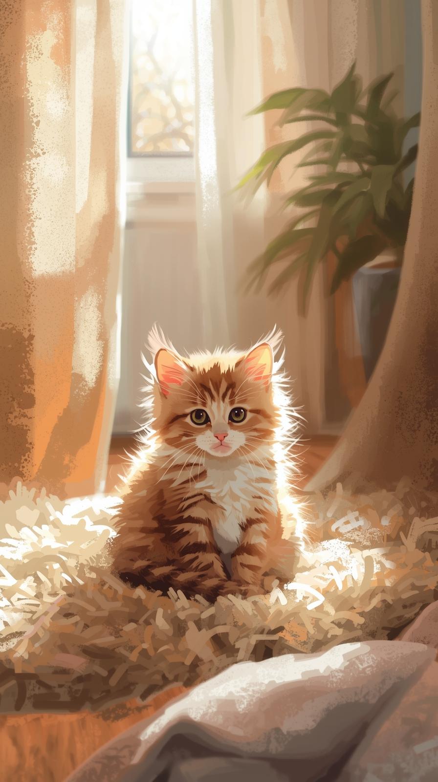 Cute Cat In House Wallpaper