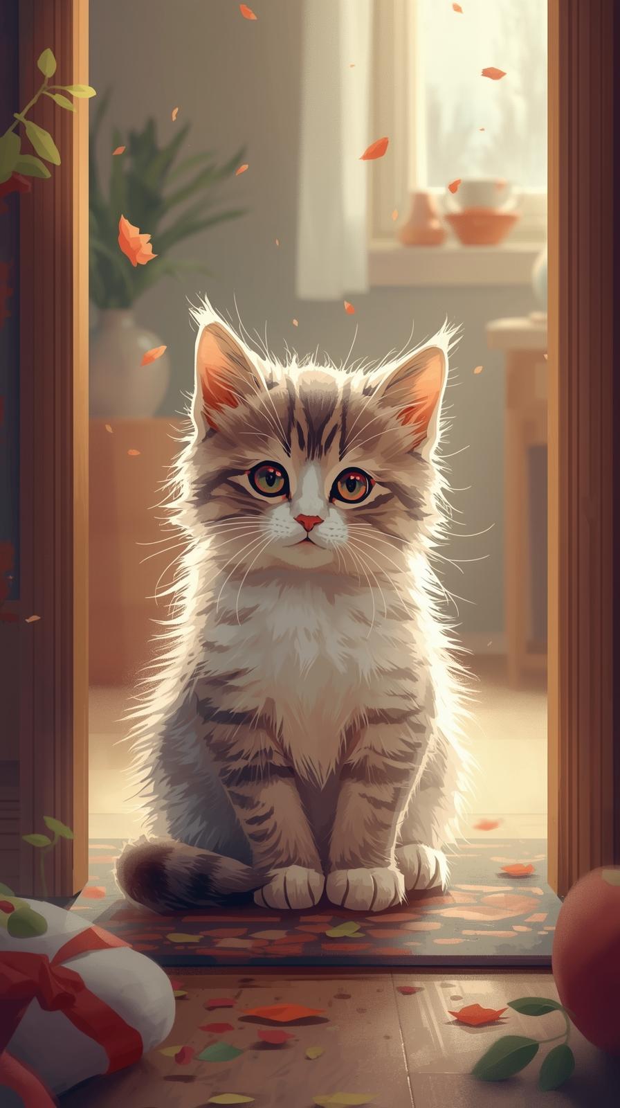 Cute Cat In House Wallpaper