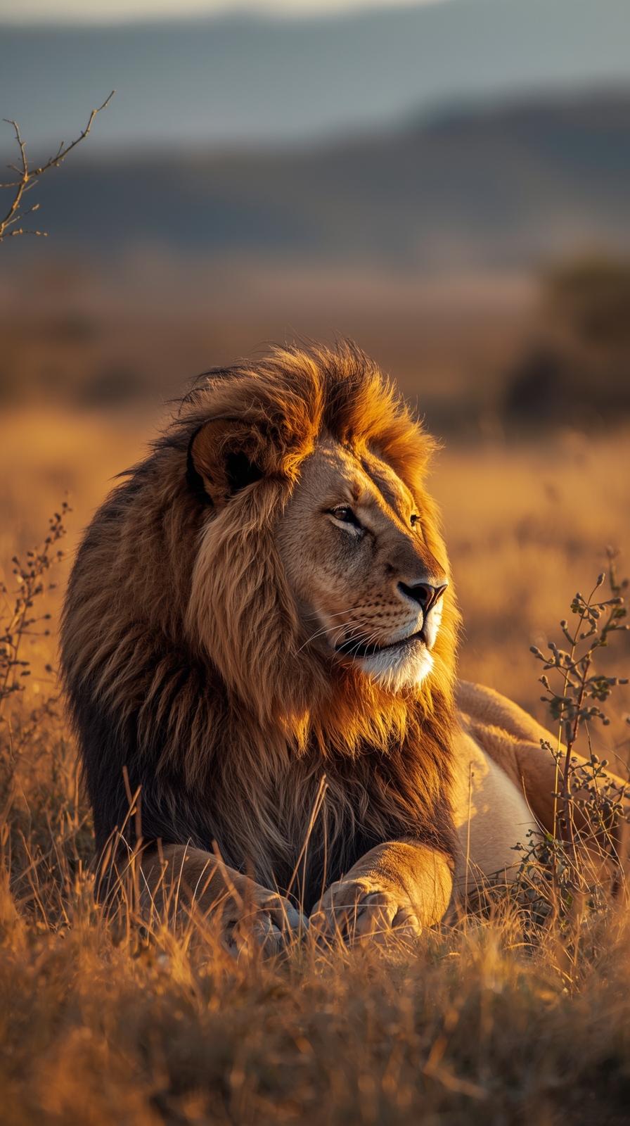 Setting Lion In Nature Wallpaper