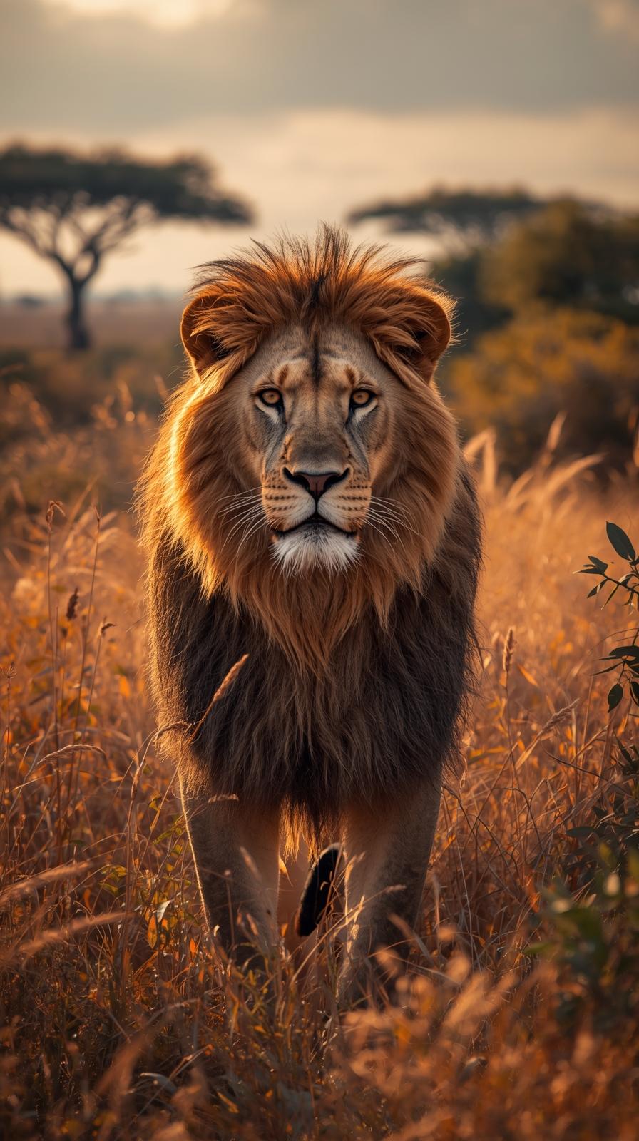 Setting Lion In Nature Wallpaper