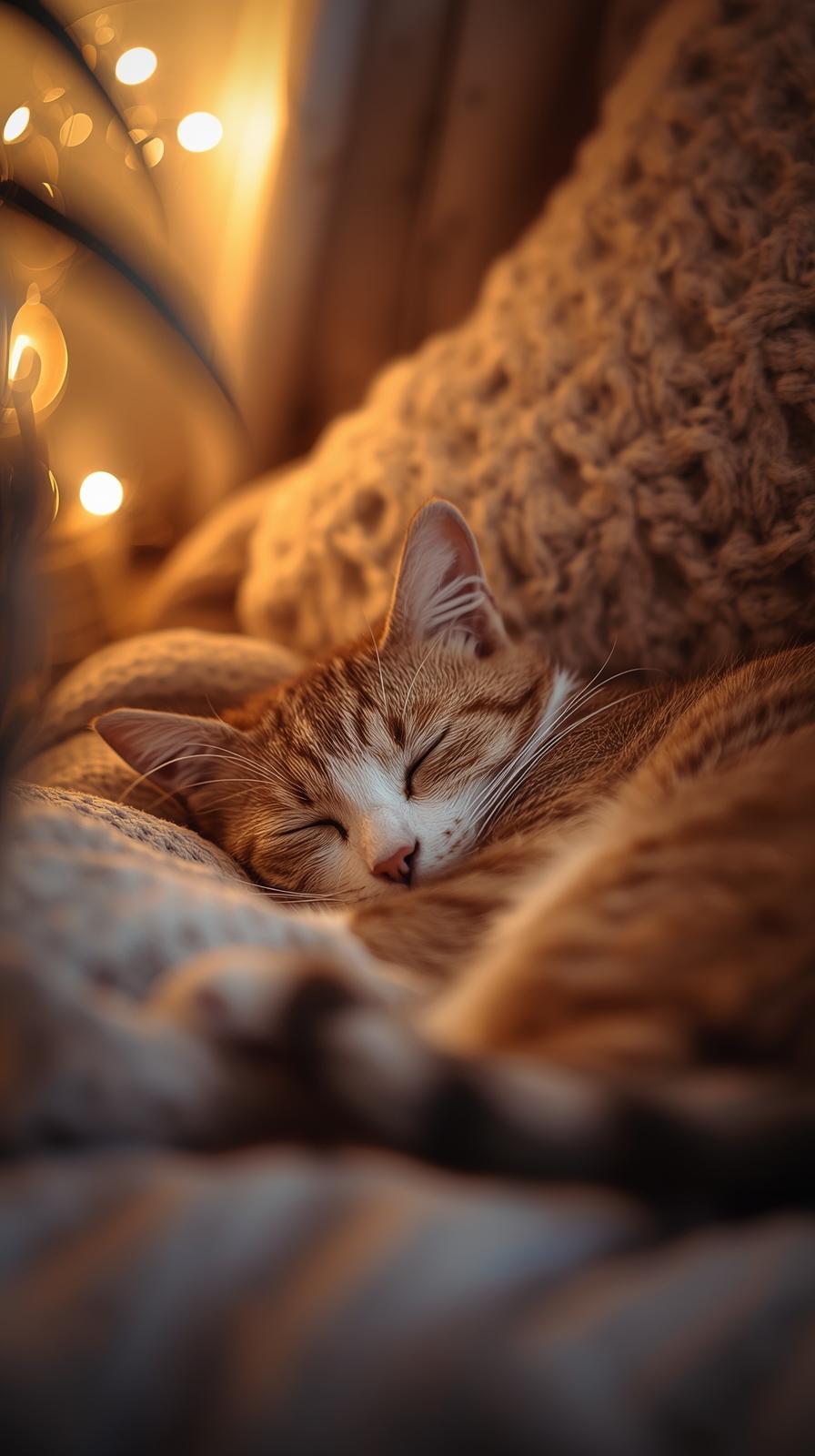 Sleeping Cat In House Wallpaper