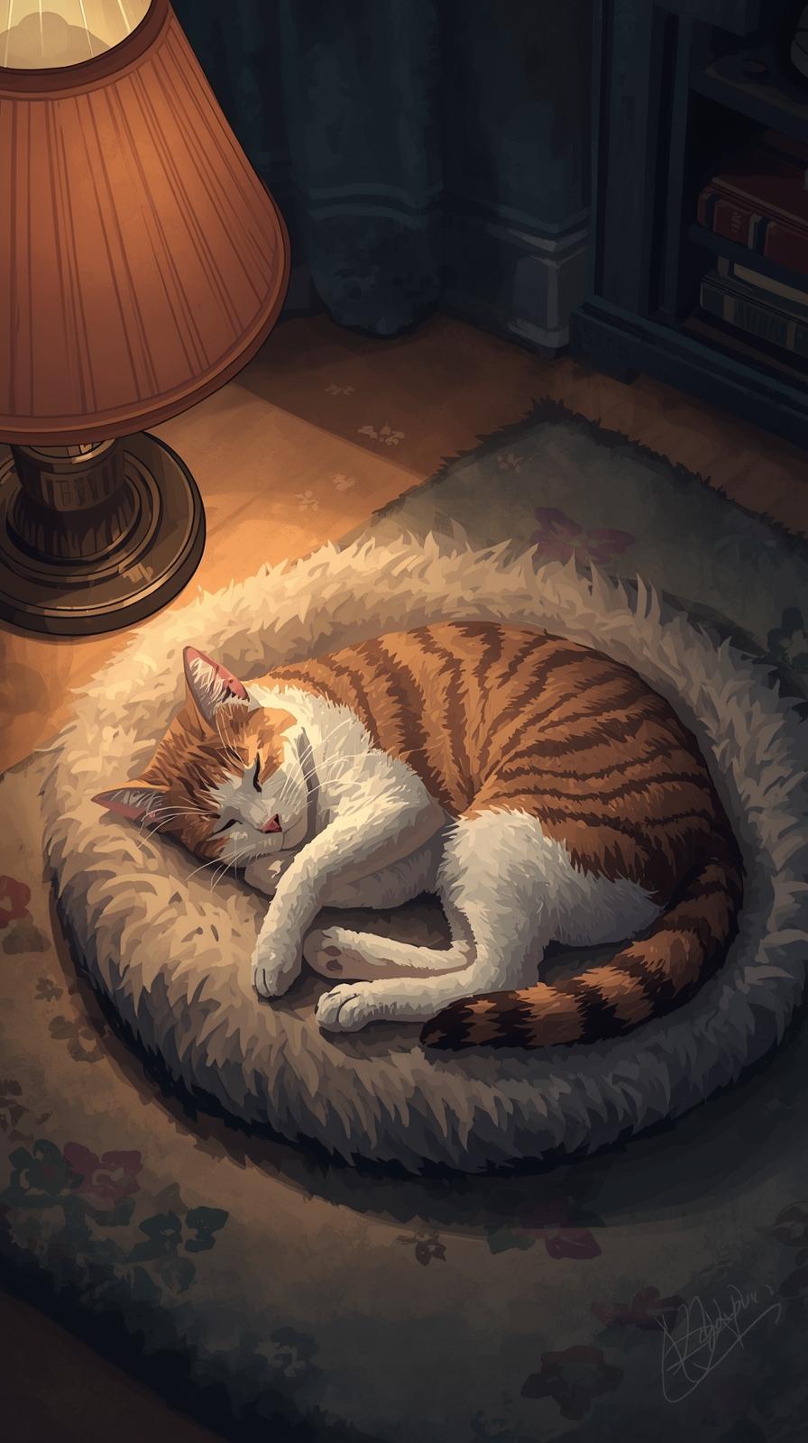 Sleeping Cat In House Wallpaper