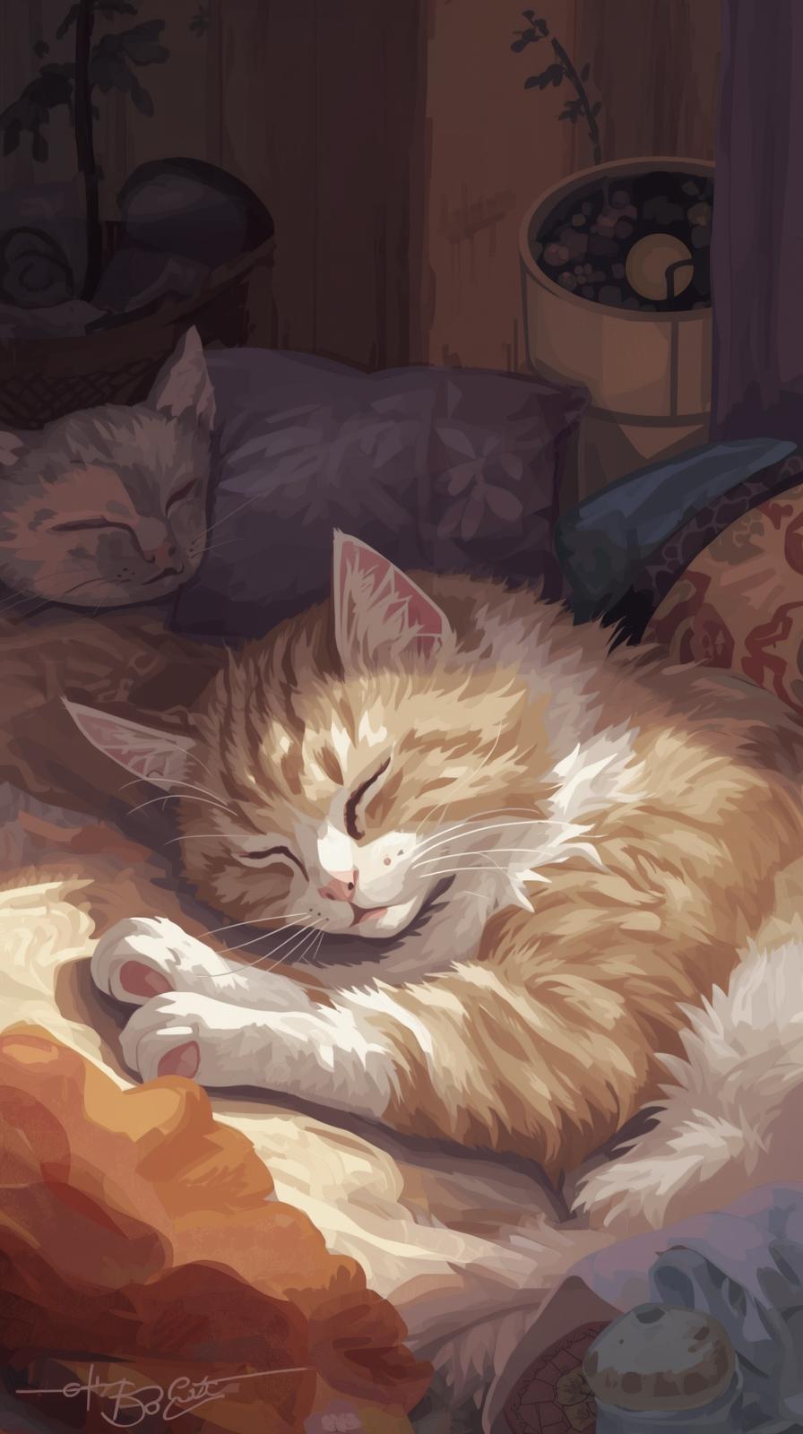 Sleeping Cat In House Wallpaper