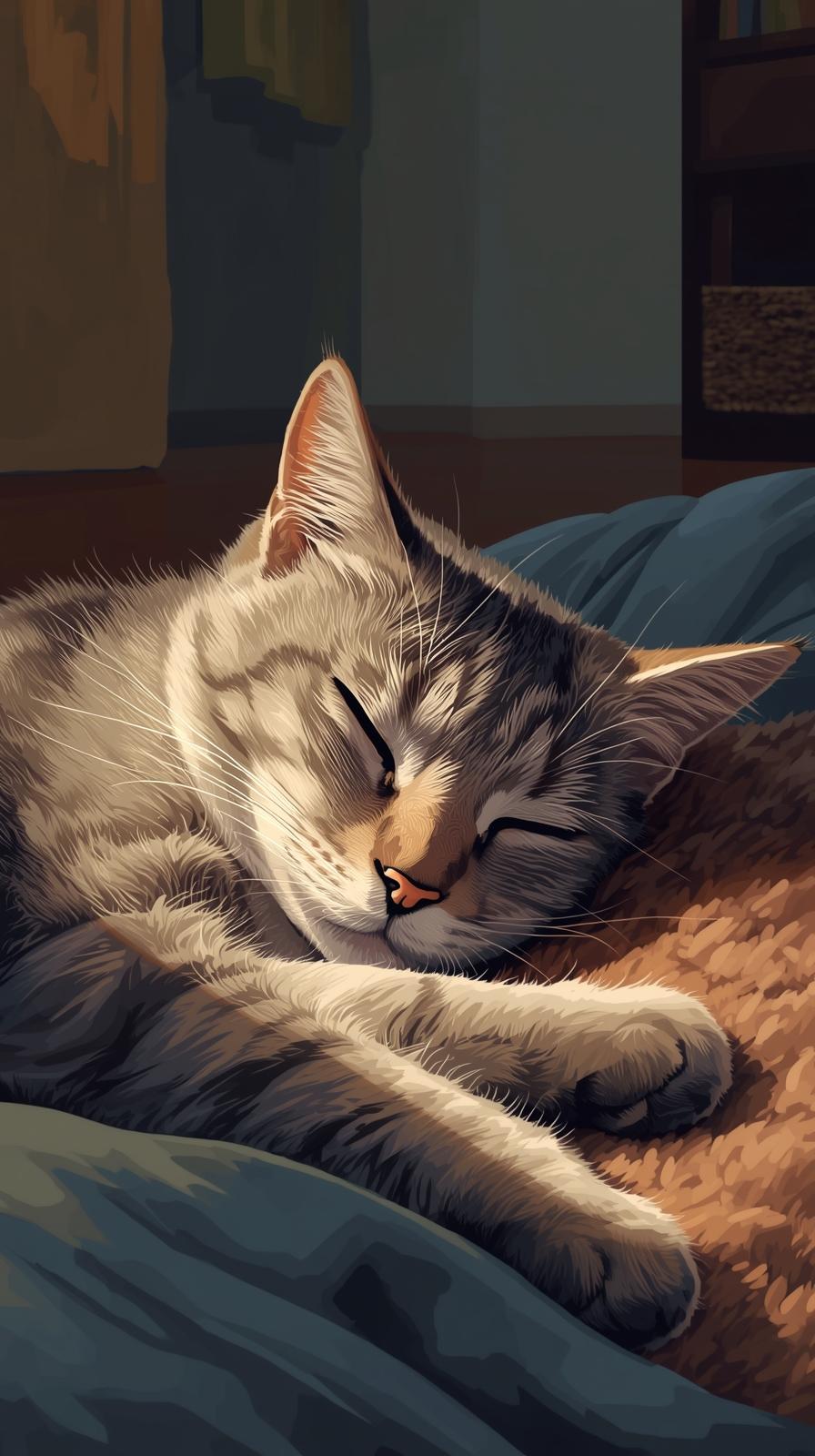 Sleeping Cat In House Wallpaper