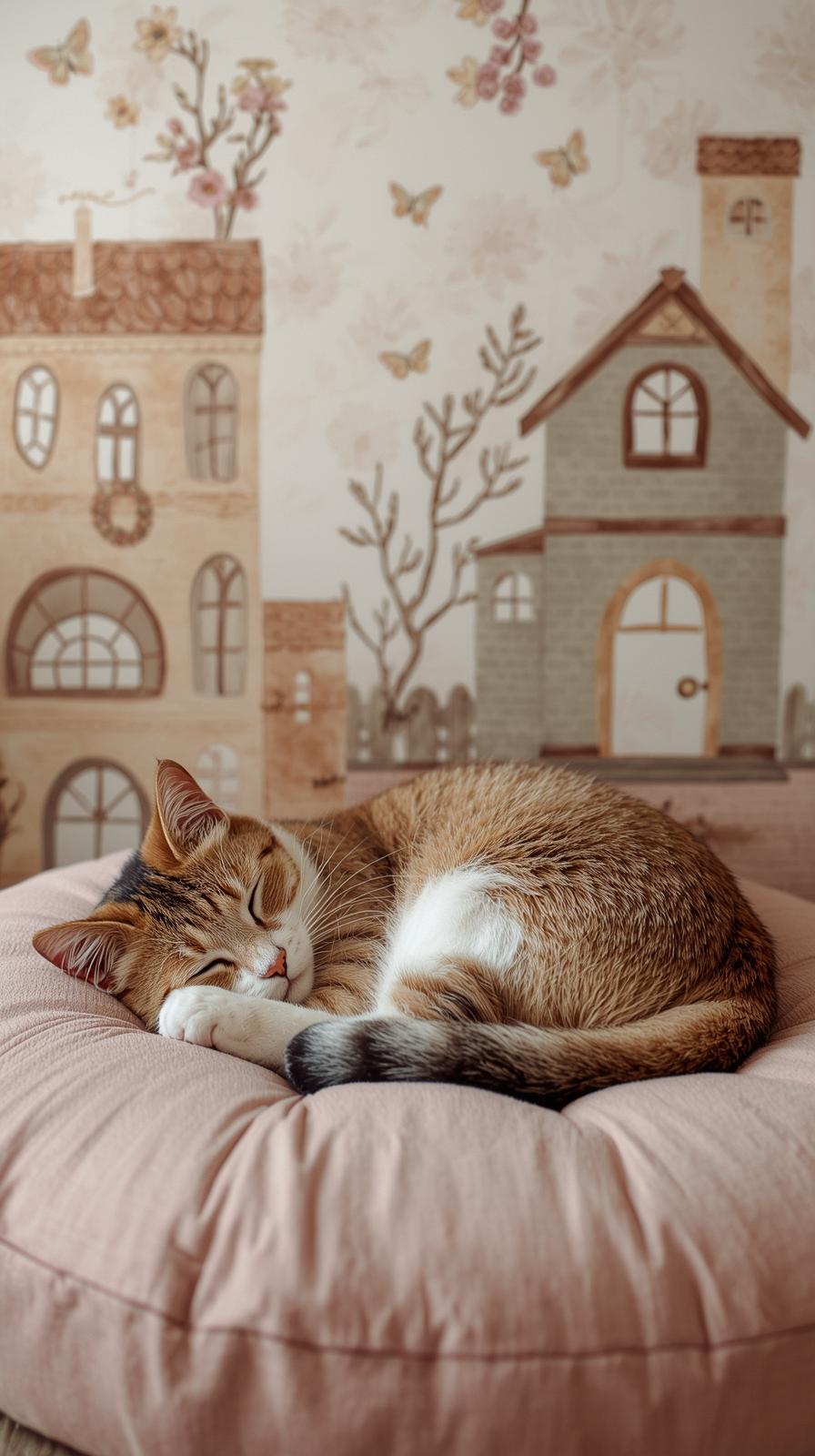 Sleeping Cat In House Wallpaper