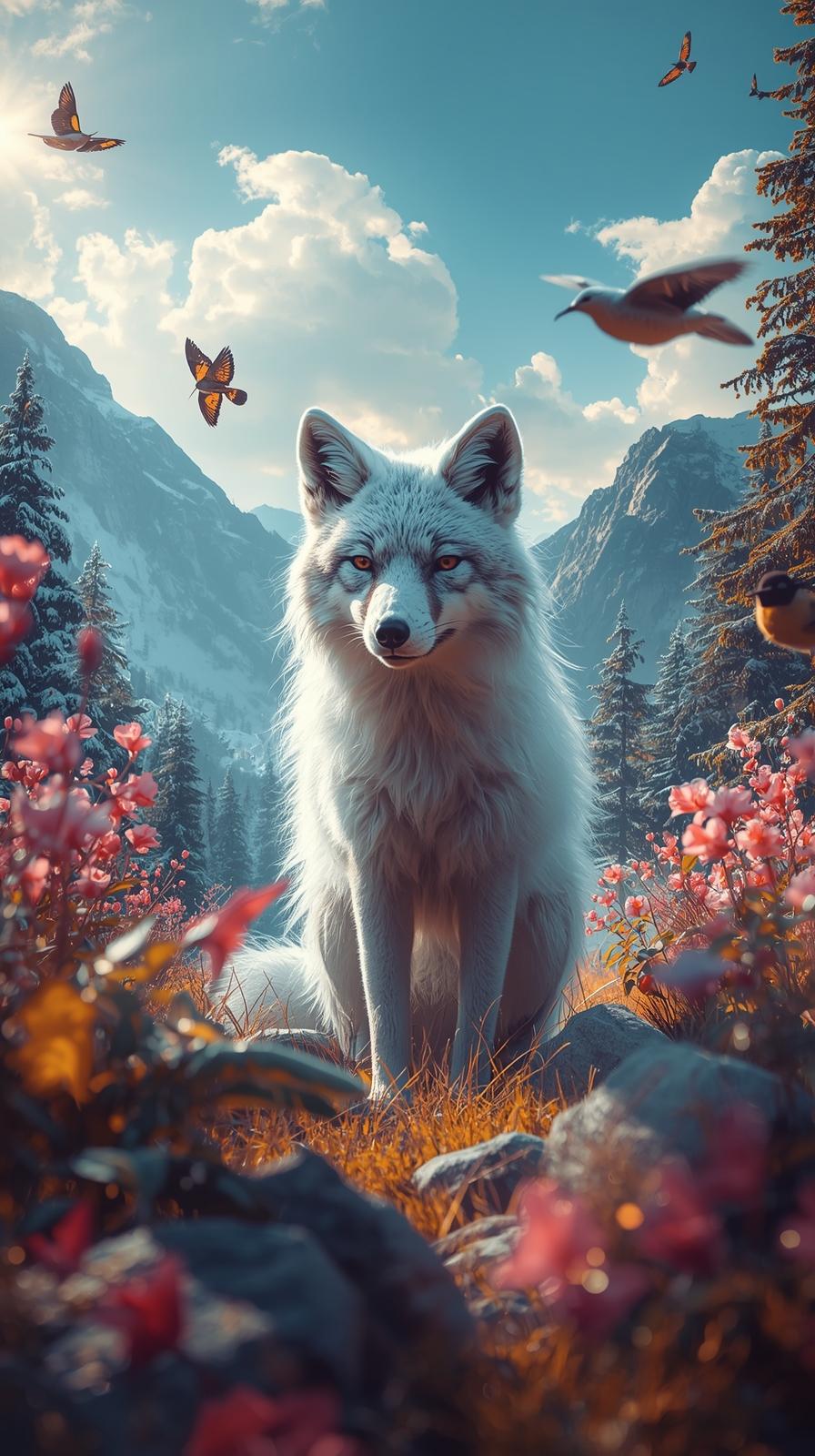 Snow Fox In Nature Wallpaper