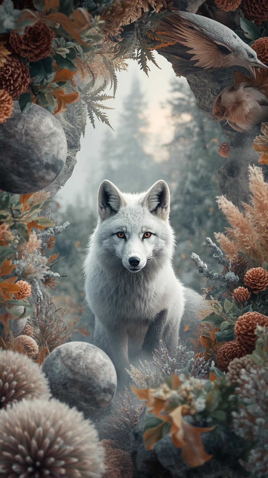 Snow Fox In Nature Wallpaper