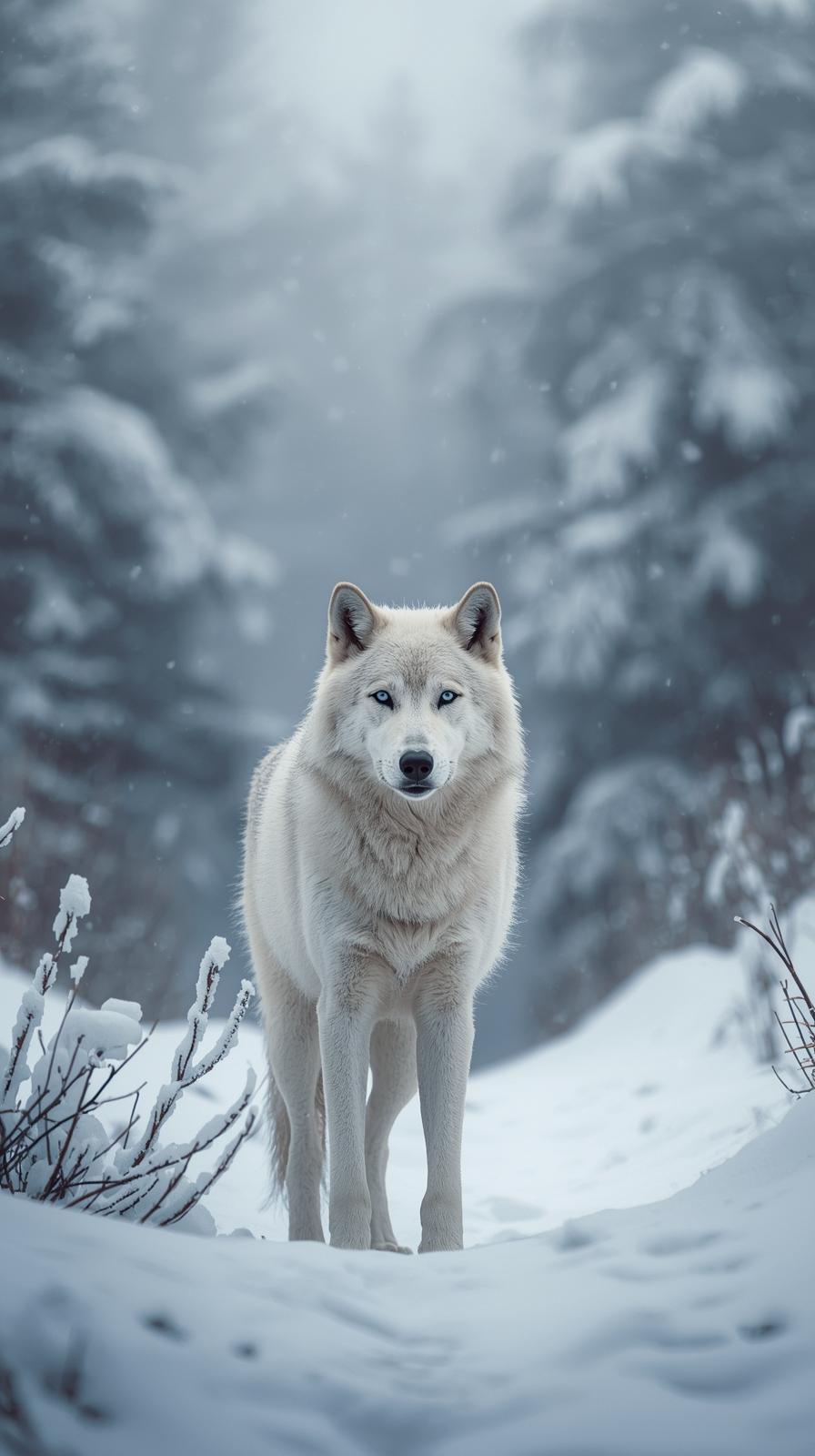 Snow Wolf In Nature Wallpaper