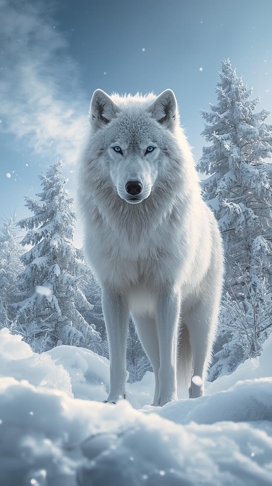 Snow Wolf In Nature Wallpaper