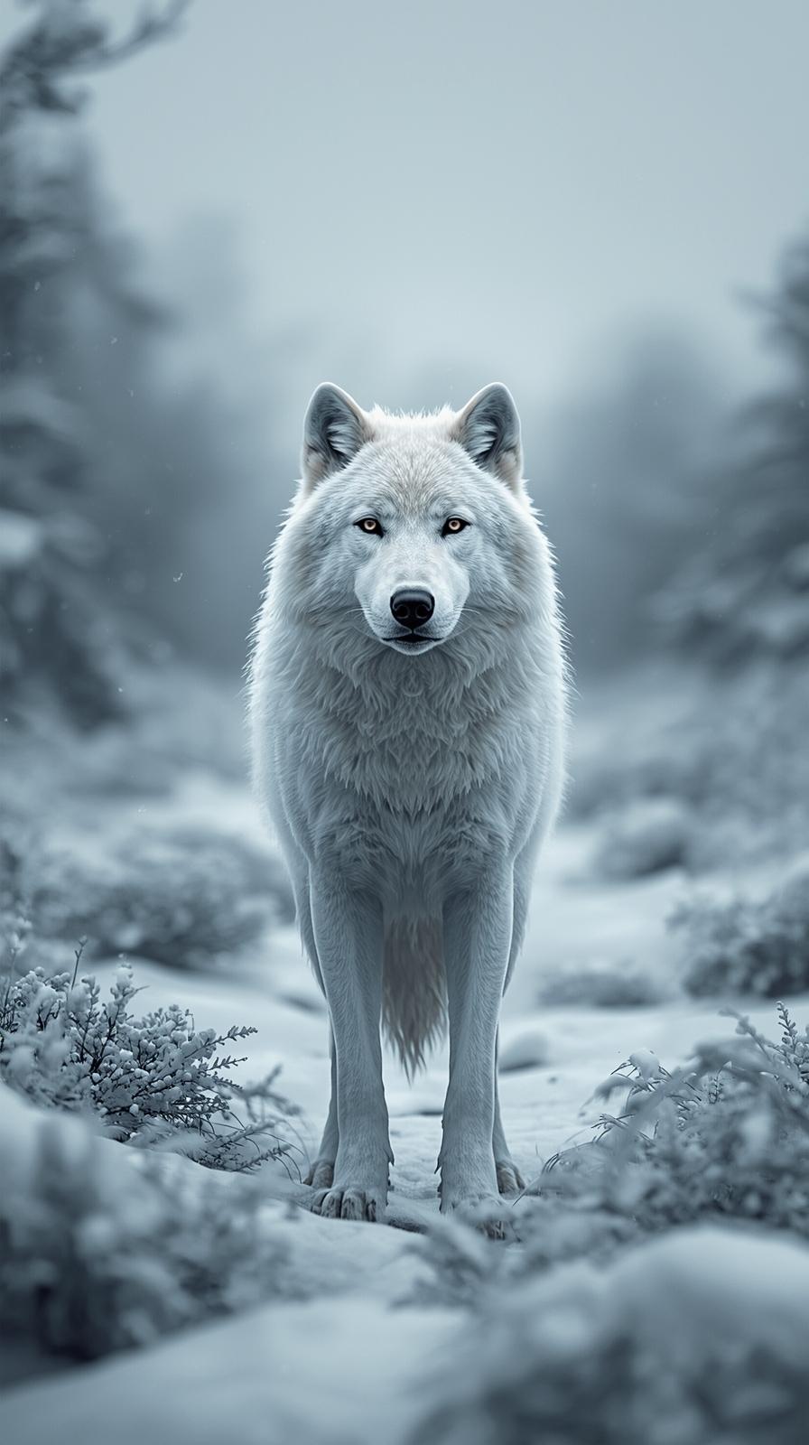 Snow Wolf In Nature Wallpaper