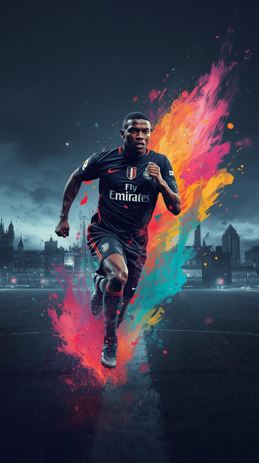 Kylian Mbapp Sprint Burst With Paint Splash Trail