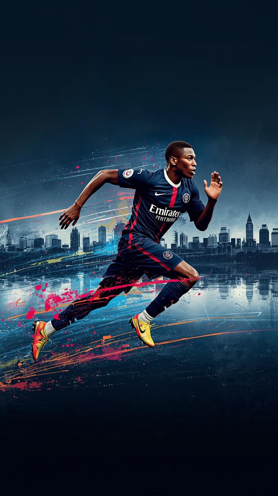 Kylian Mbapp Sprint Burst With Paint Splash Trail