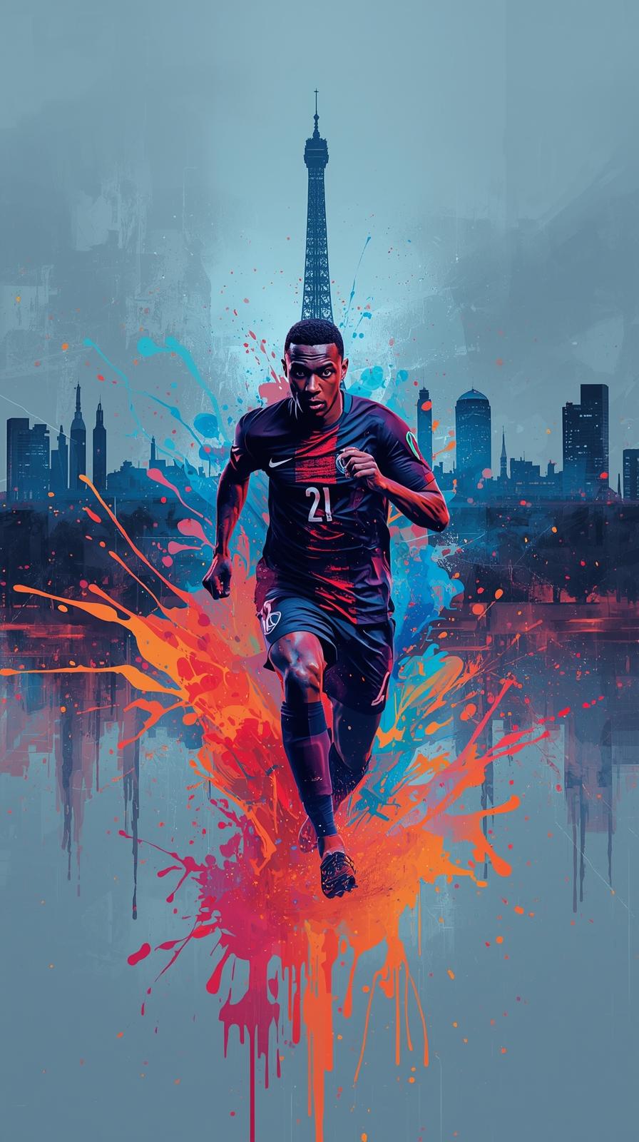 Kylian Mbapp Sprint Burst With Paint Splash Trail