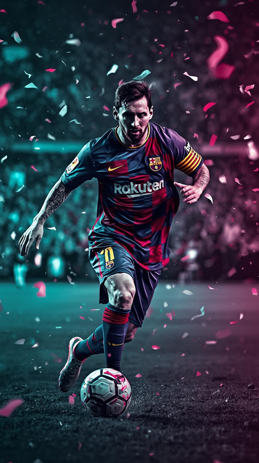 Dynamic Portrait Of Lionel Messi Mid Dribble Motio