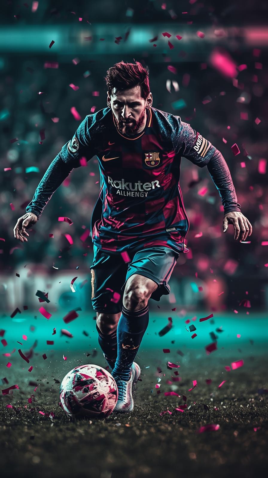 Dynamic Portrait Of Lionel Messi Mid Dribble Motio