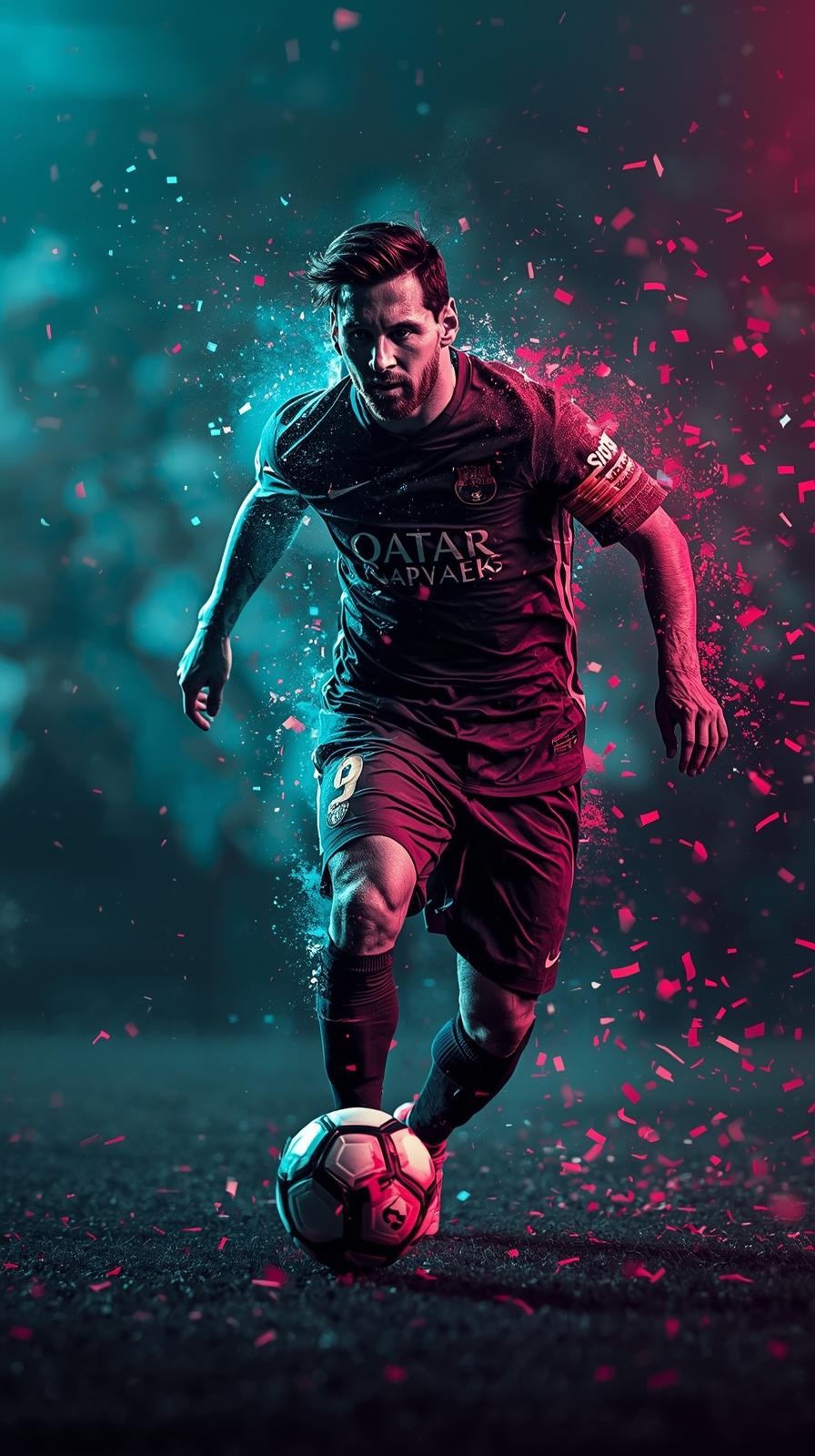 Dynamic Portrait Of Lionel Messi Mid Dribble Motio