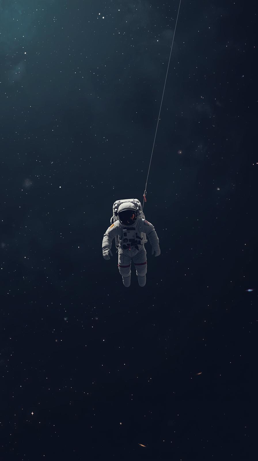 Astronaut Floating With Tether