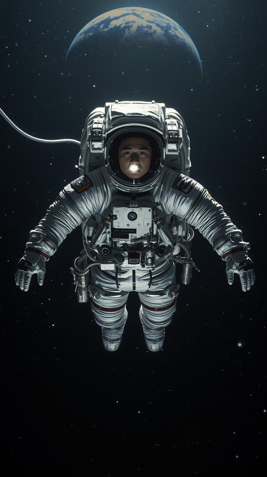 Astronaut Floating With Tether