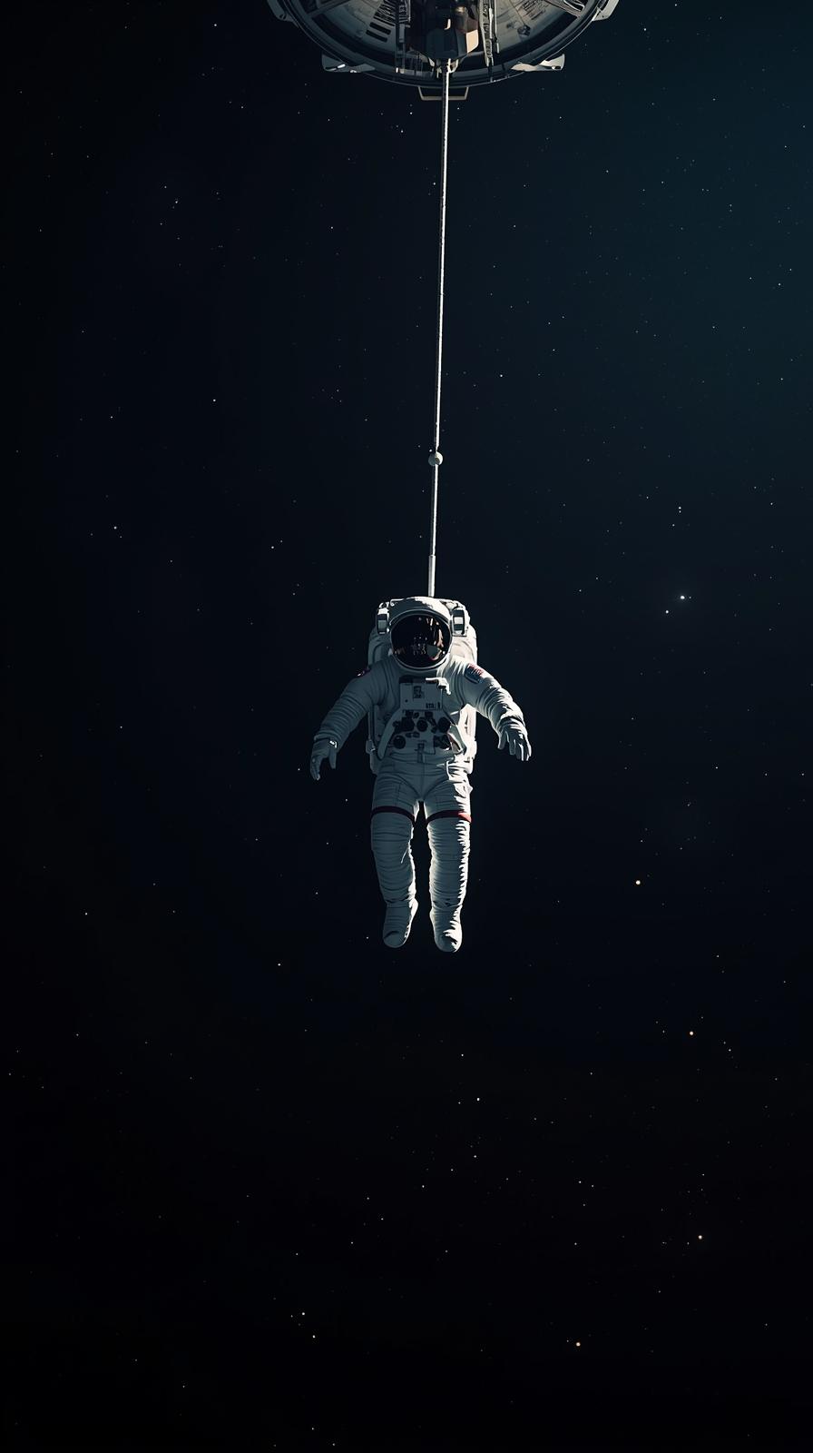 Astronaut Floating With Tether