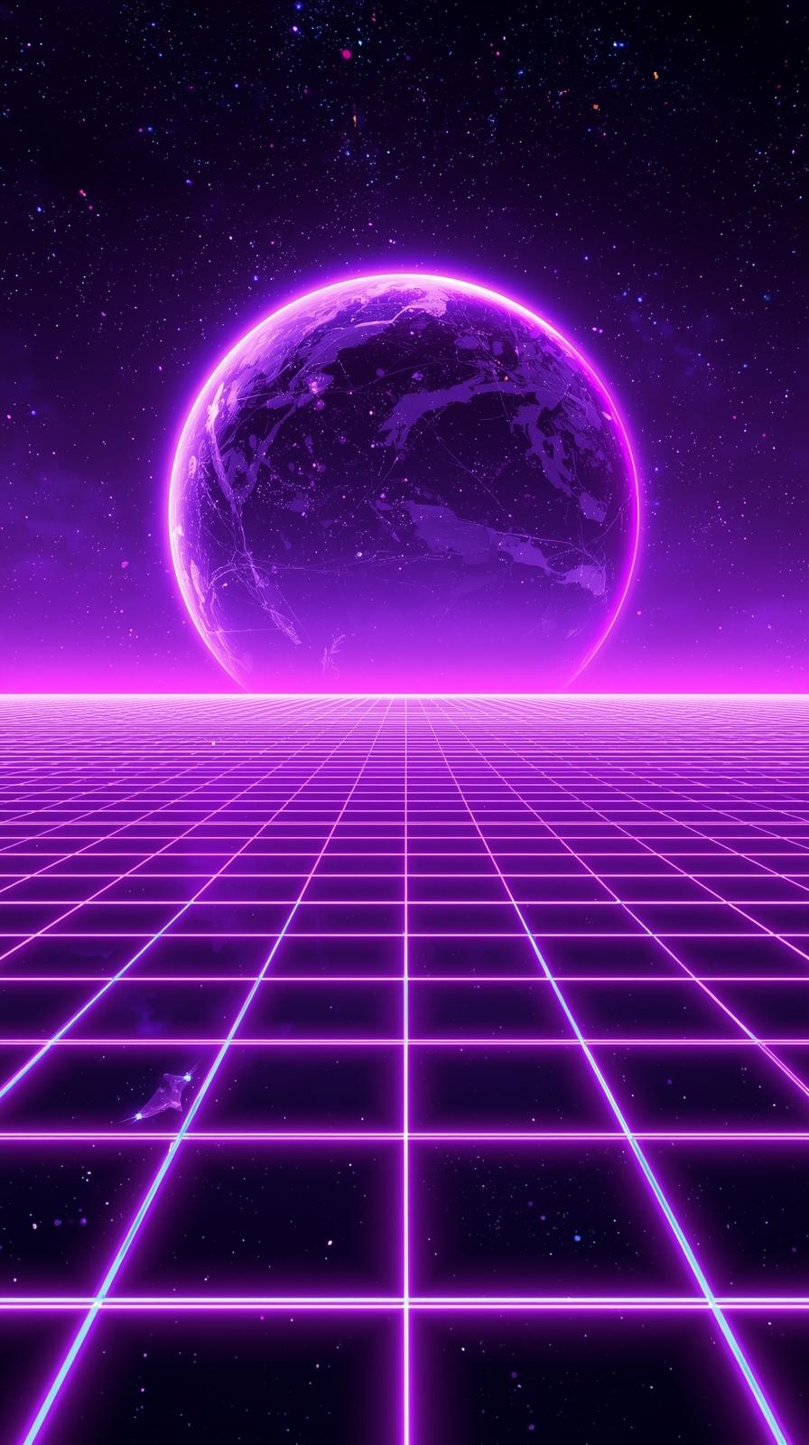 Synthwave Space Grid And Planet