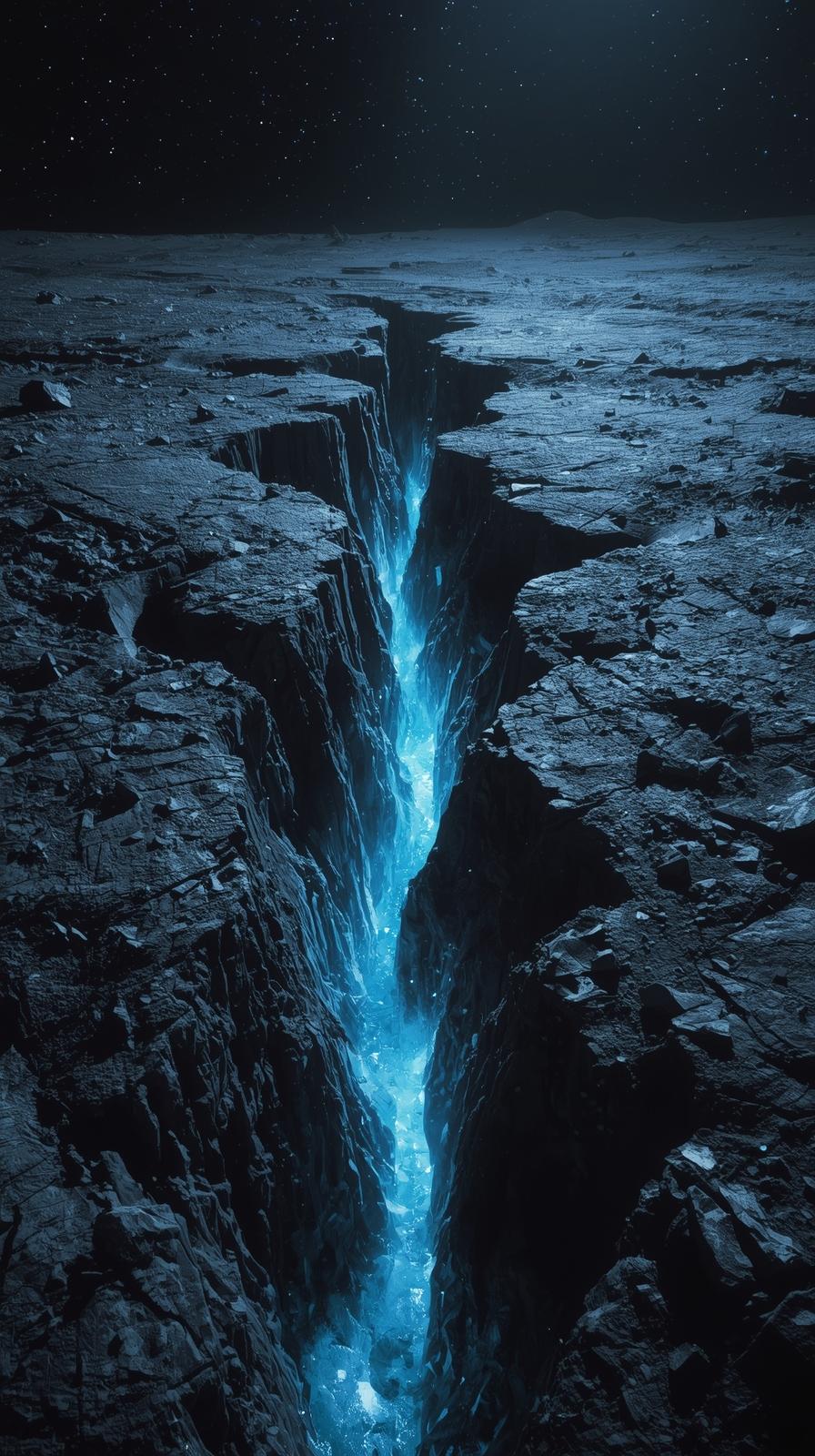 Icy Moon With Blue Crevasses