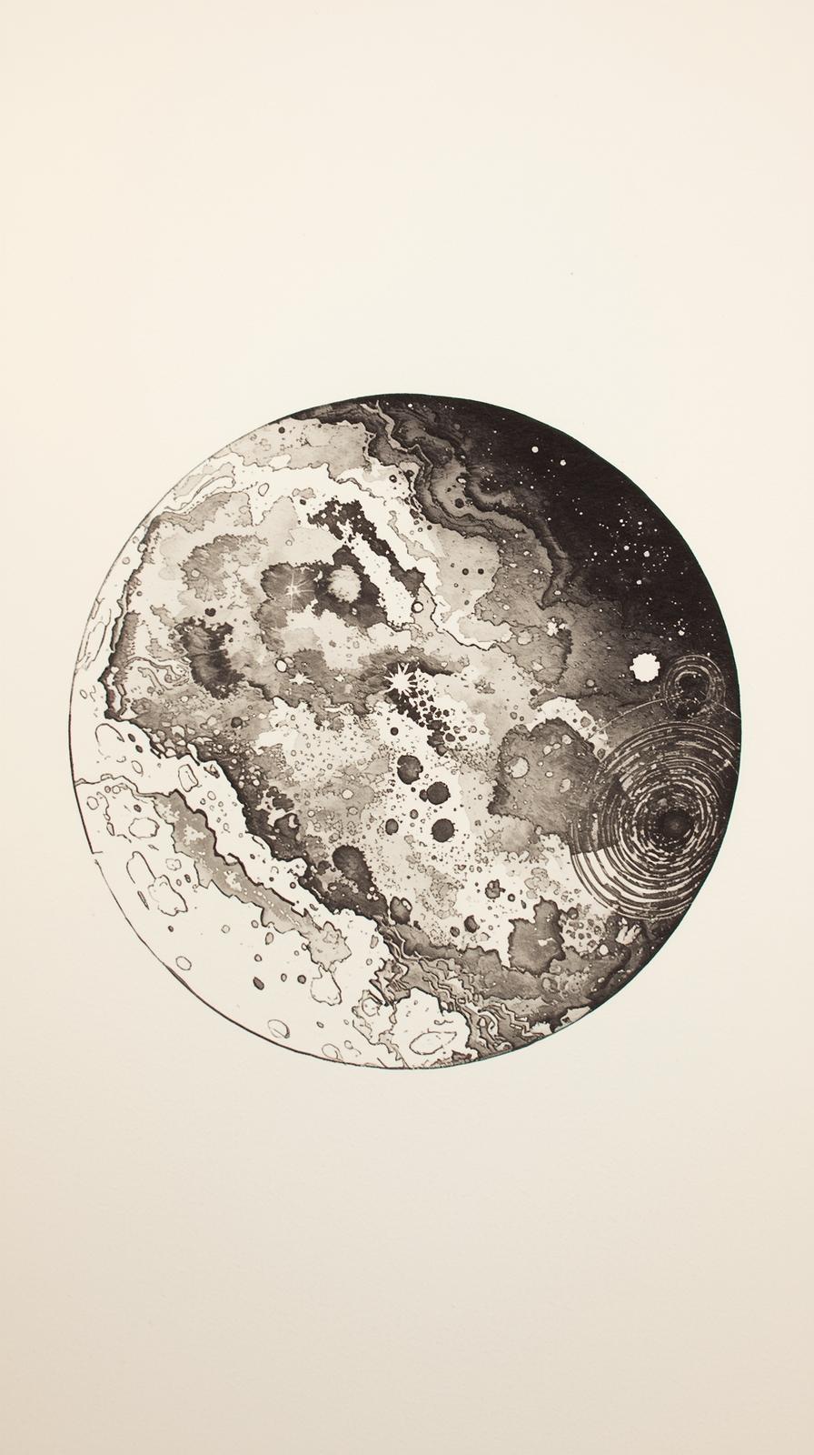 Ink And Wash Moon Crater Study