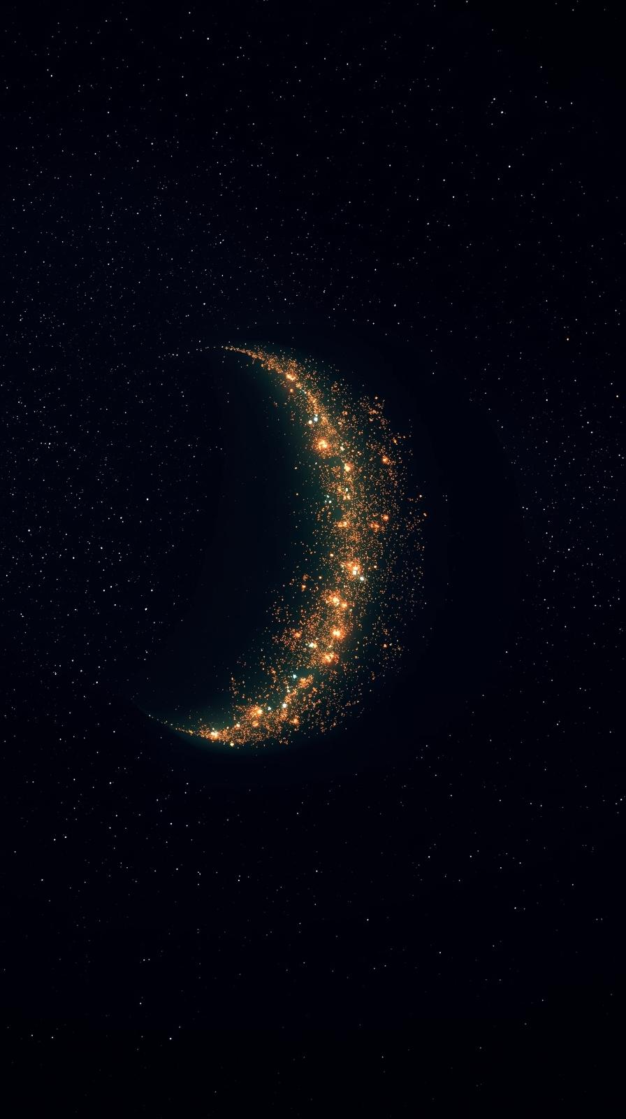 Crescent Planet ONight Side City Lights From Orbit