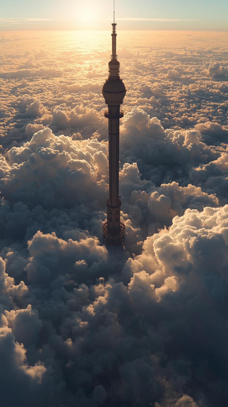 Orbital Elevator Above Clouds