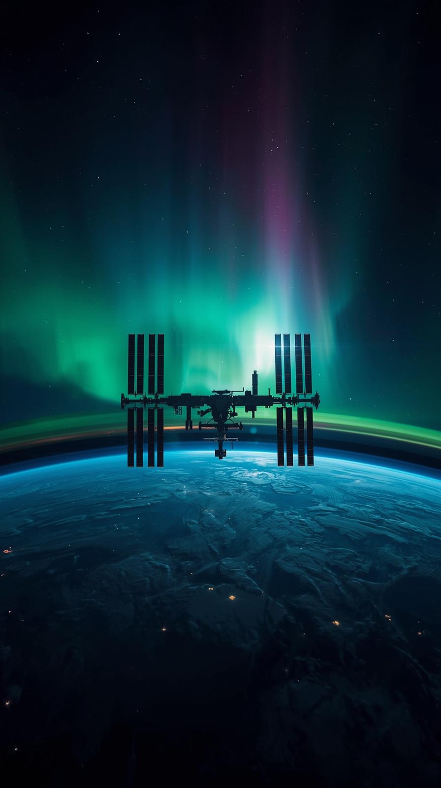 ISS Over Aurora Arc