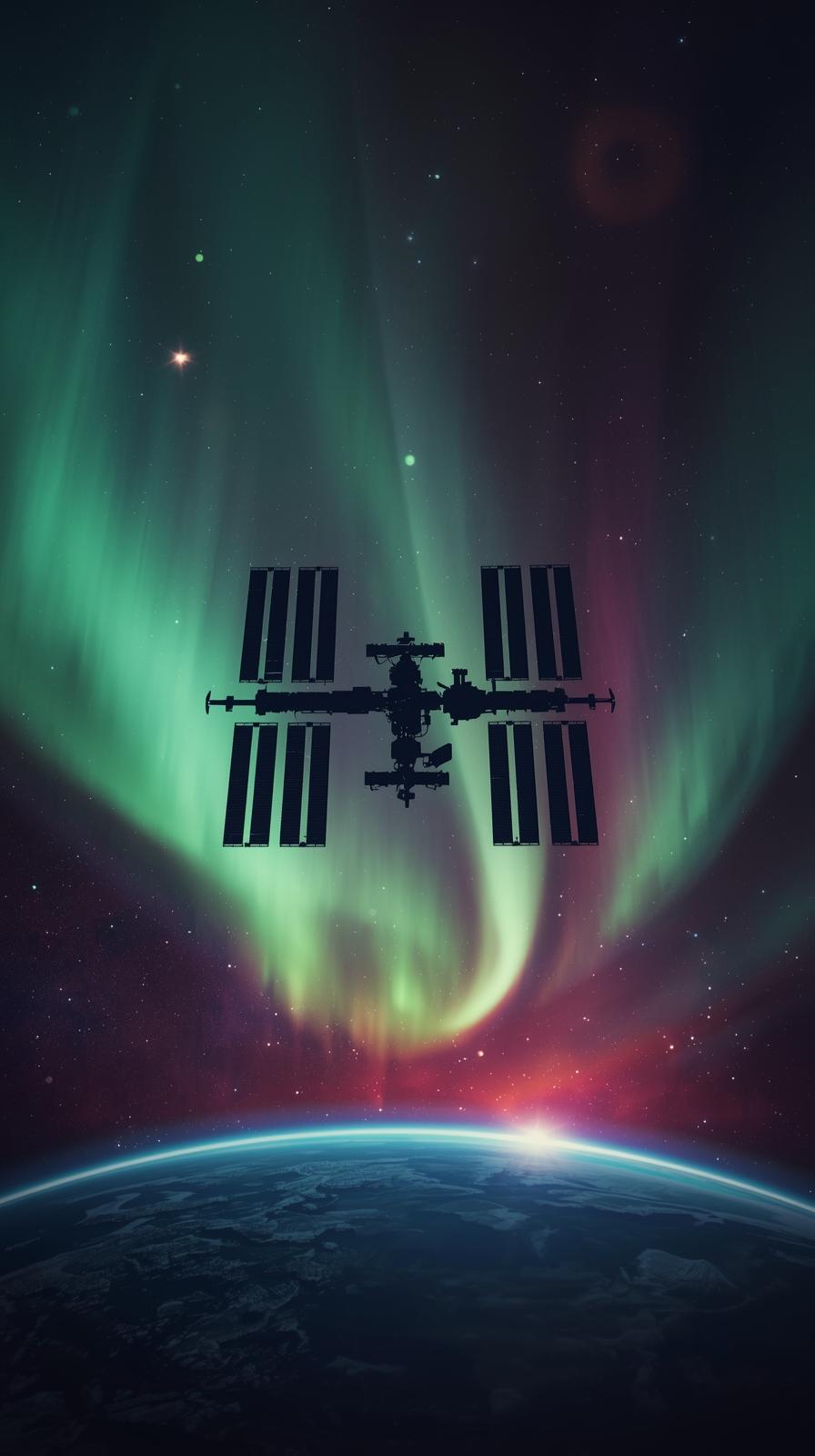 ISS Over Aurora Arc