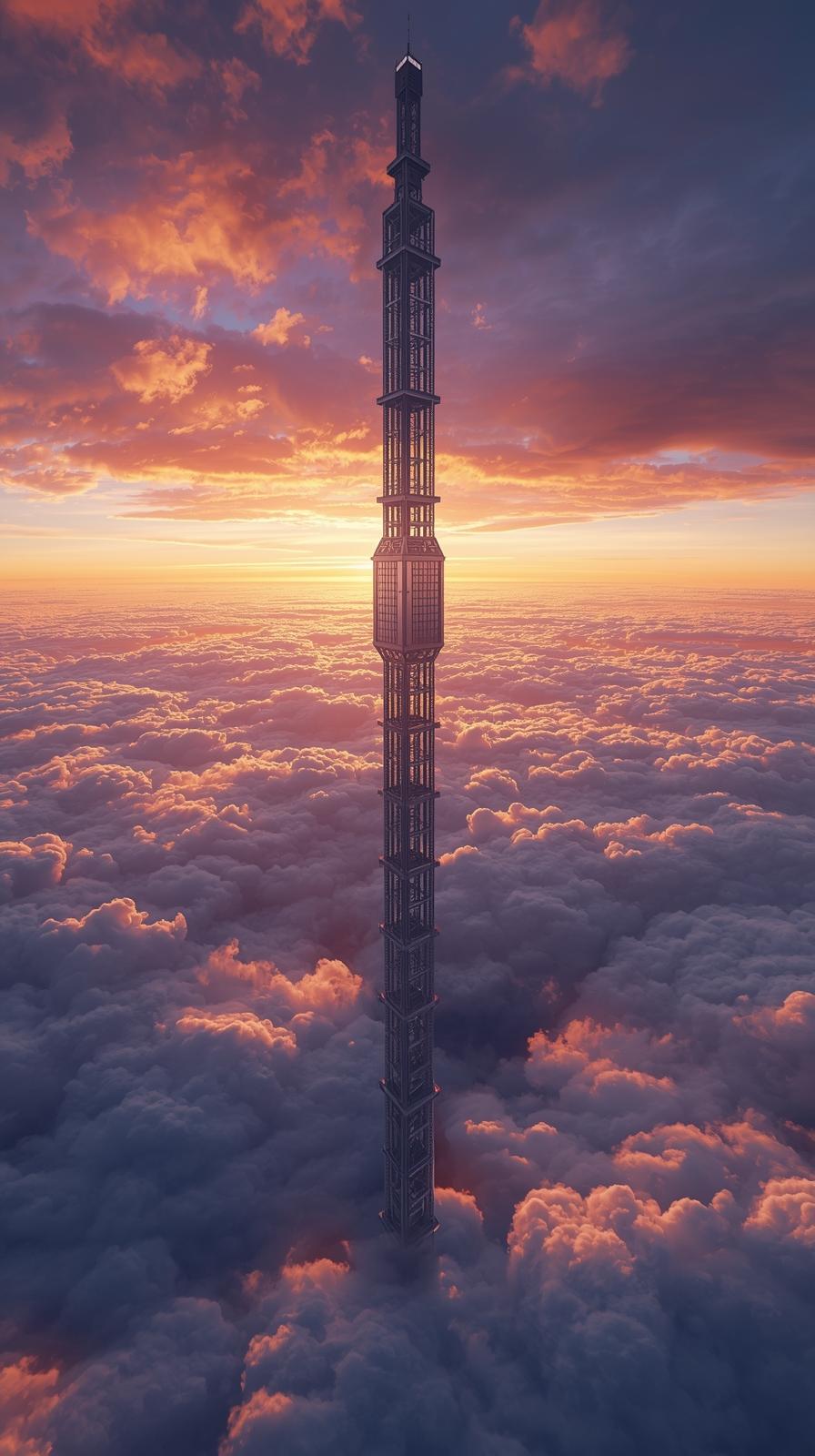 Orbital Elevator Above Clouds