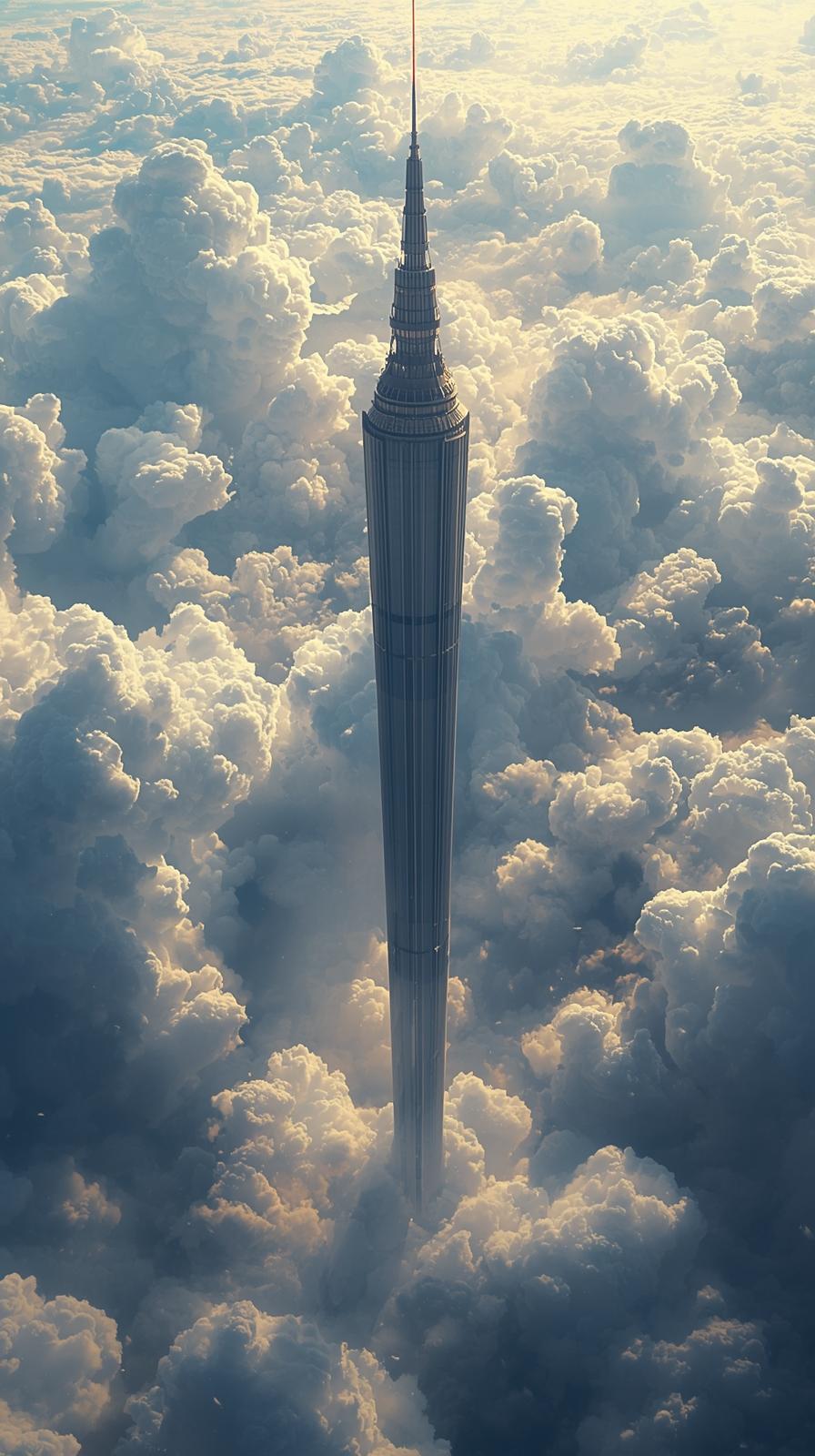 Orbital Elevator Above Clouds