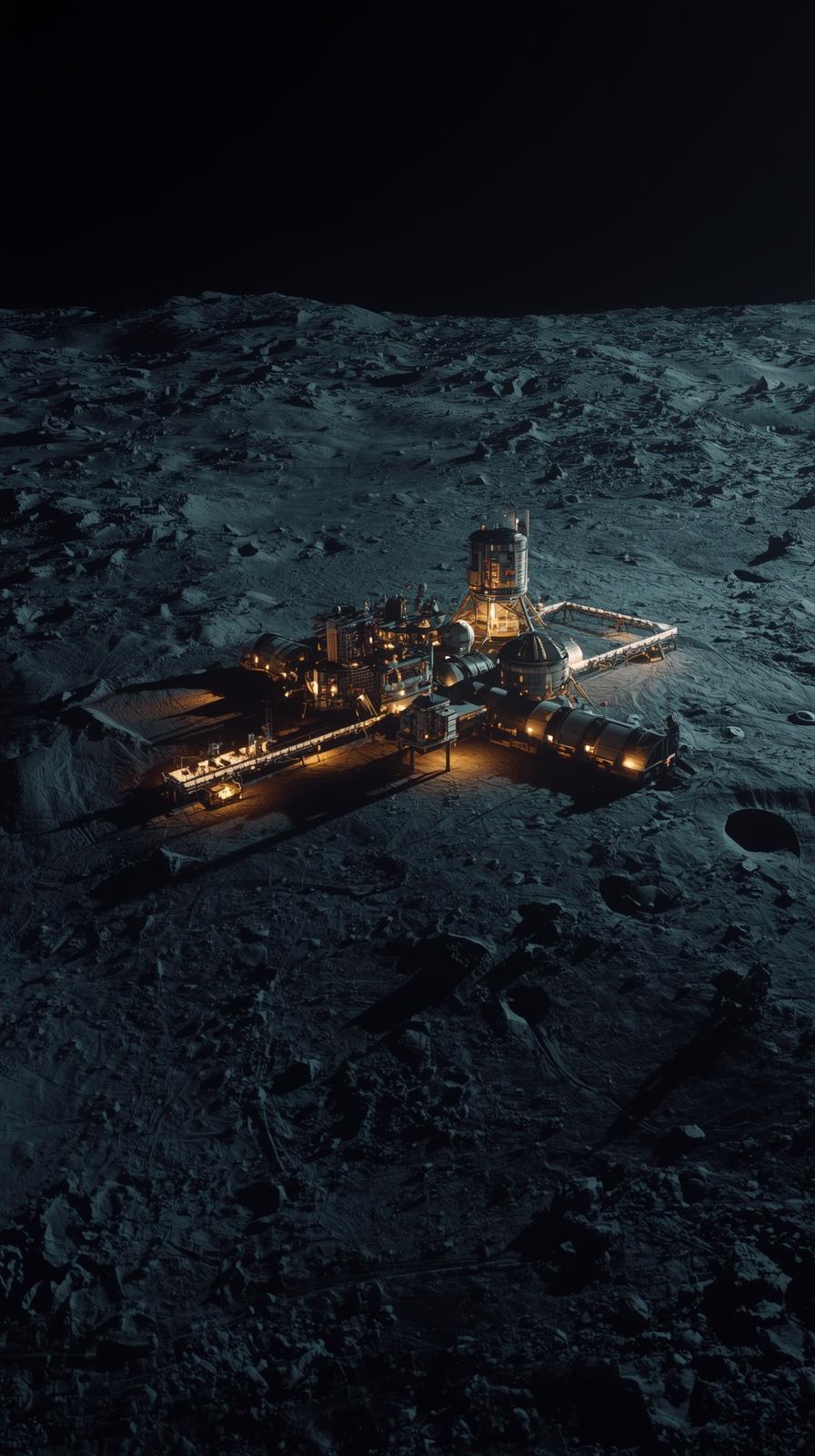 Lunar Base Lights At Night
