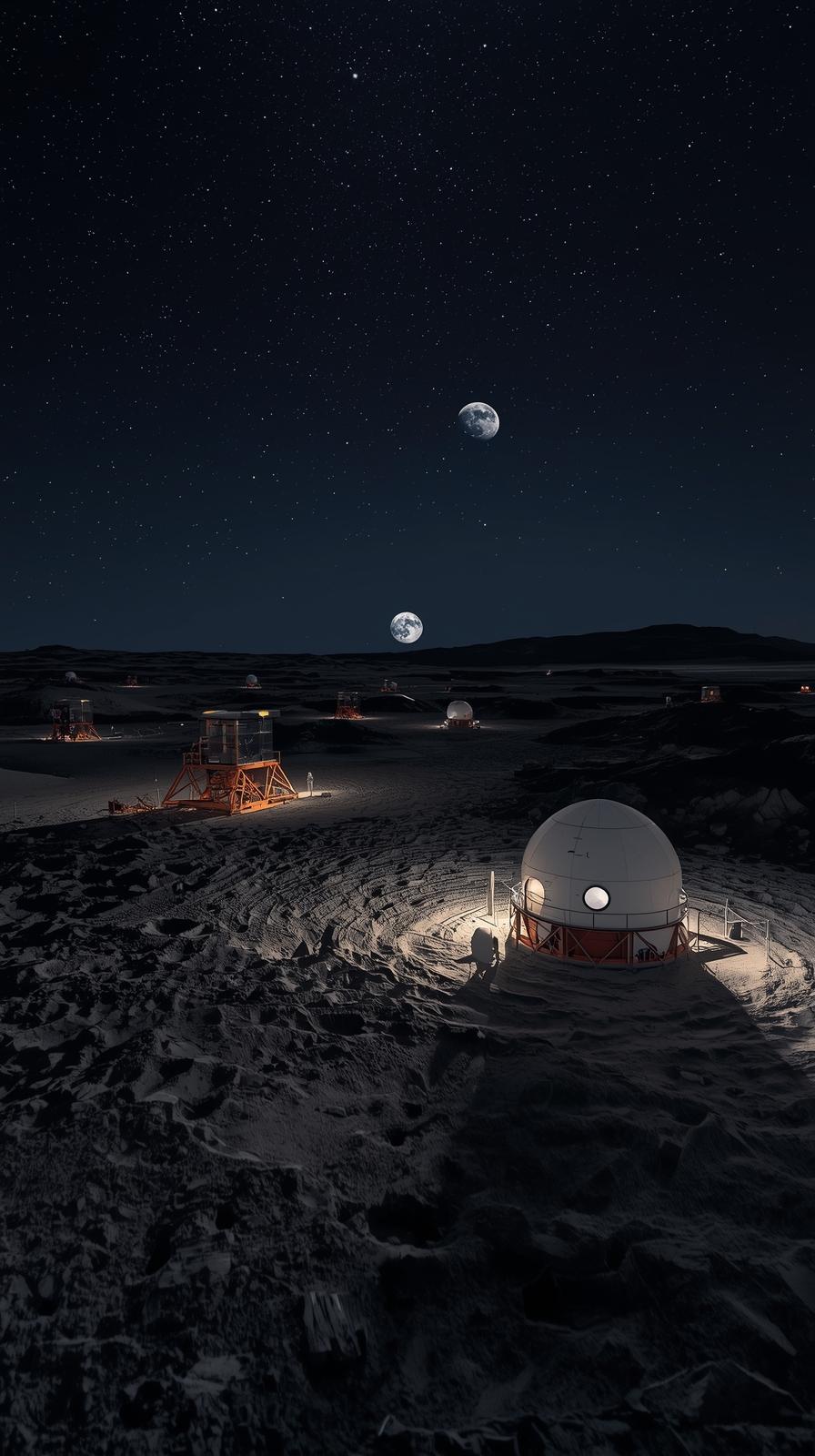 Lunar Base Lights At Night