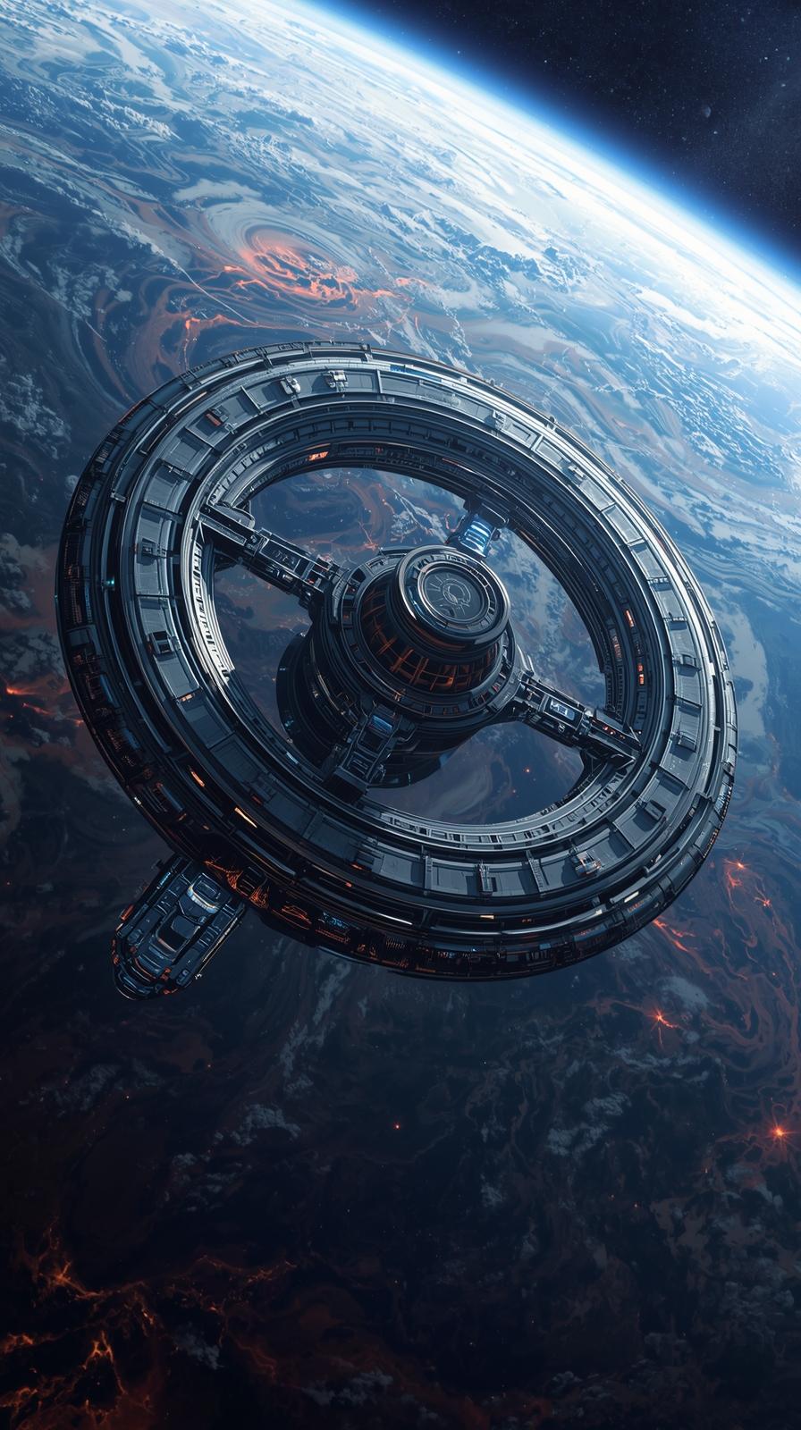 Futuristic Ring Station Over Planet