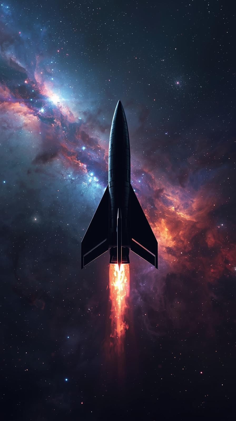 Rocket Silhouette Against Nebula