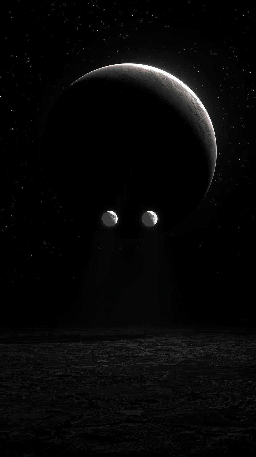 Ringed Planet BacTwin Moons Over Crater Plainklit