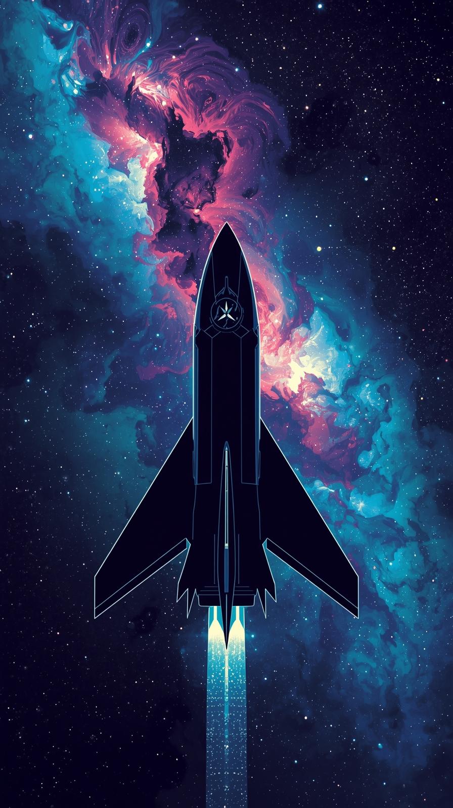 Rocket Silhouette Against Nebula