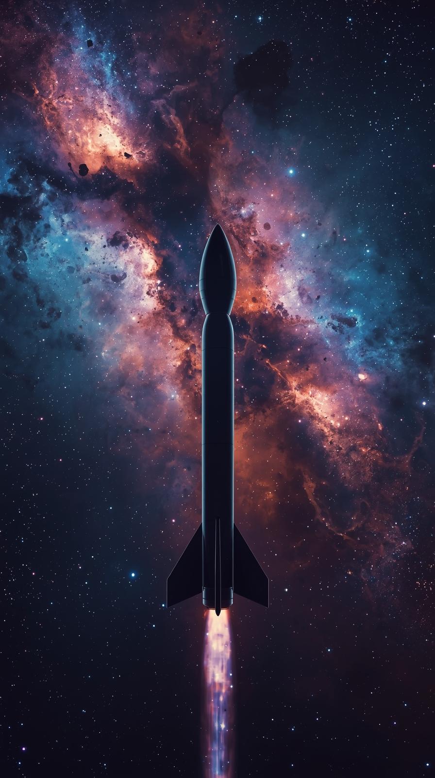 Rocket Silhouette Against Nebula