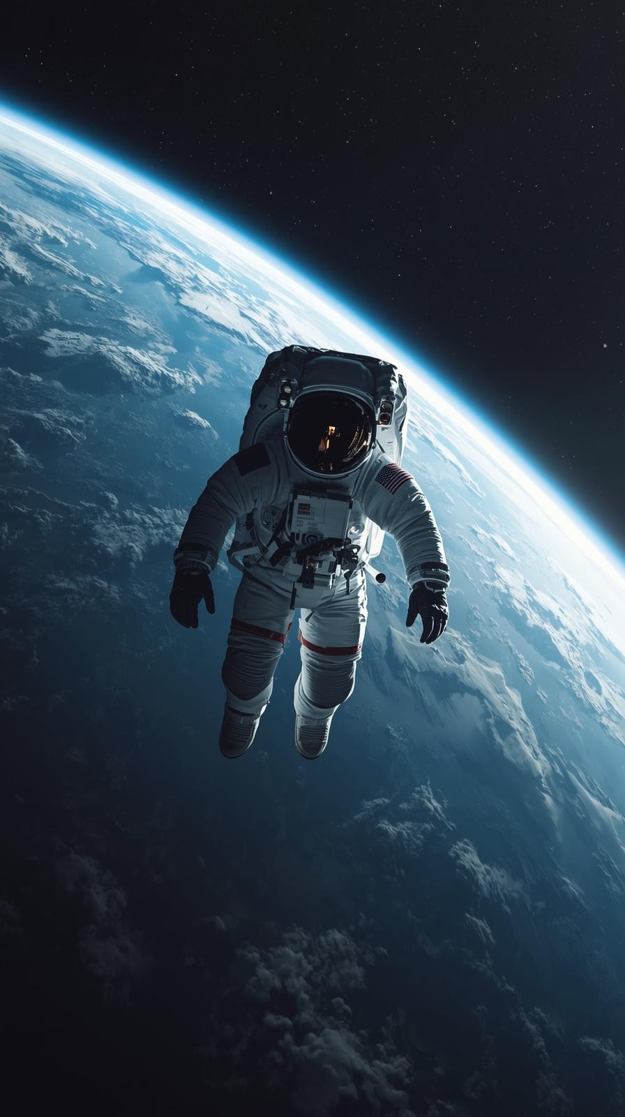 Spacewalk Over Curved Earth