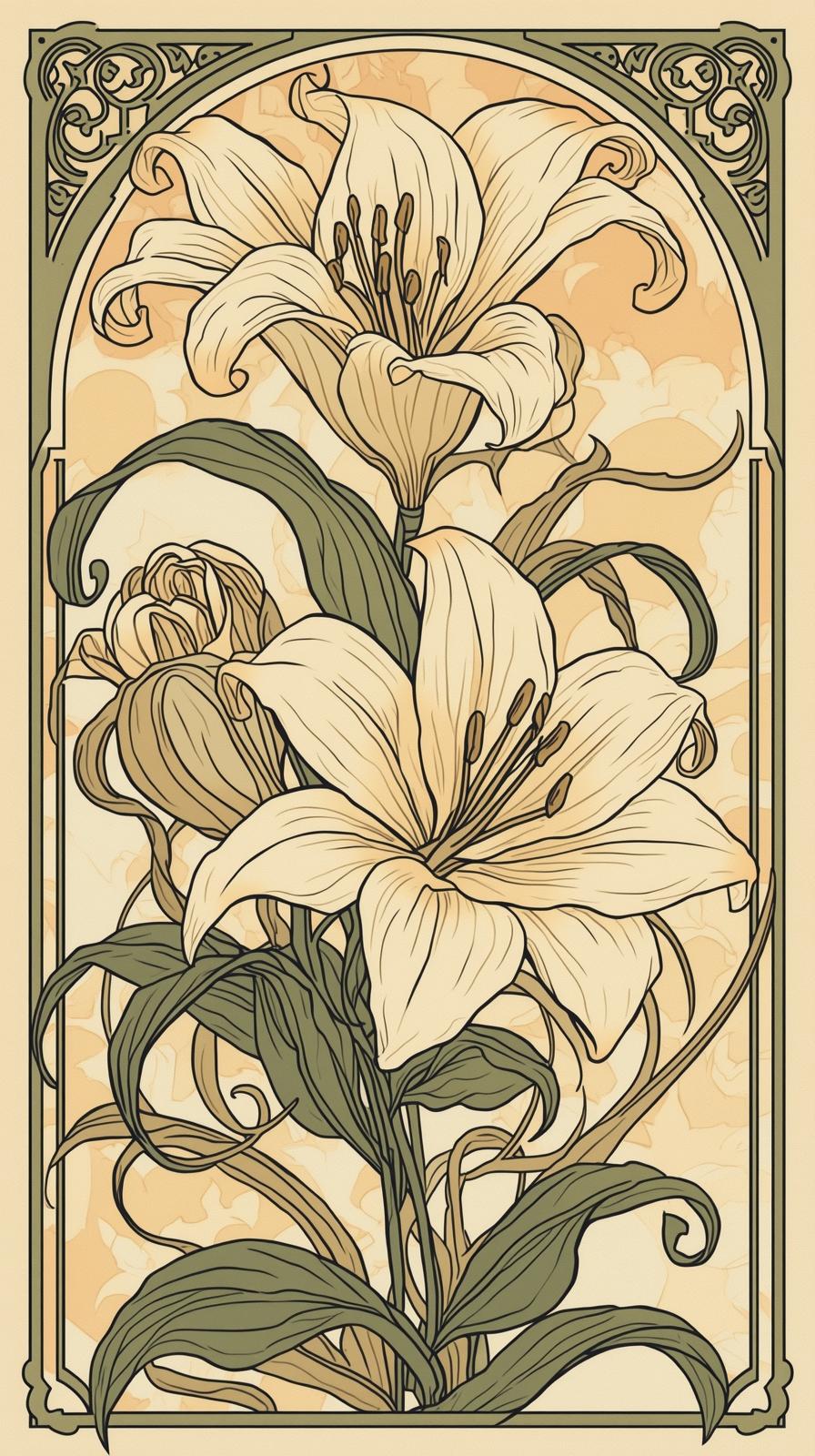 Art Nouveau Lilies With Flowing Lines