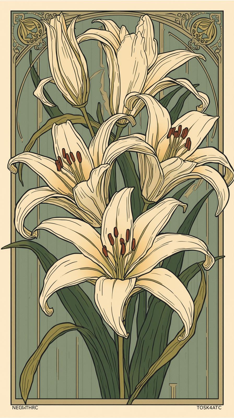 Art Nouveau Lilies With Flowing Lines