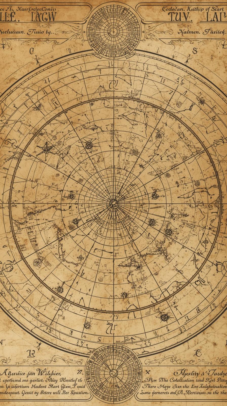 Celestial StarZodiac Wheel Copperplate Chart Aged
