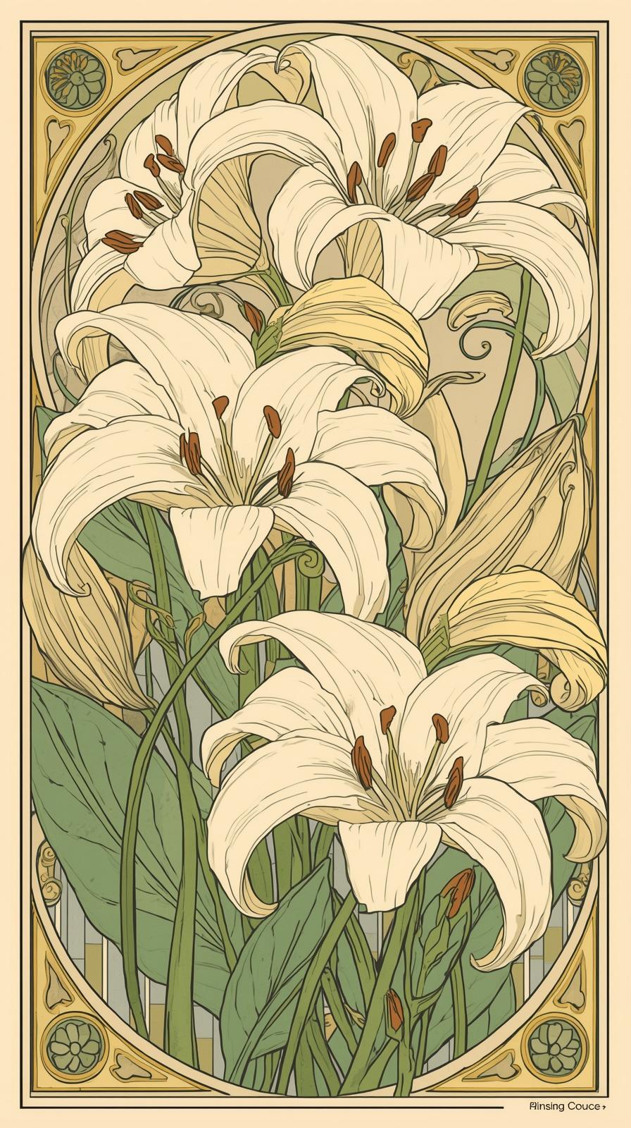 Art Nouveau Lilies With Flowing Lines