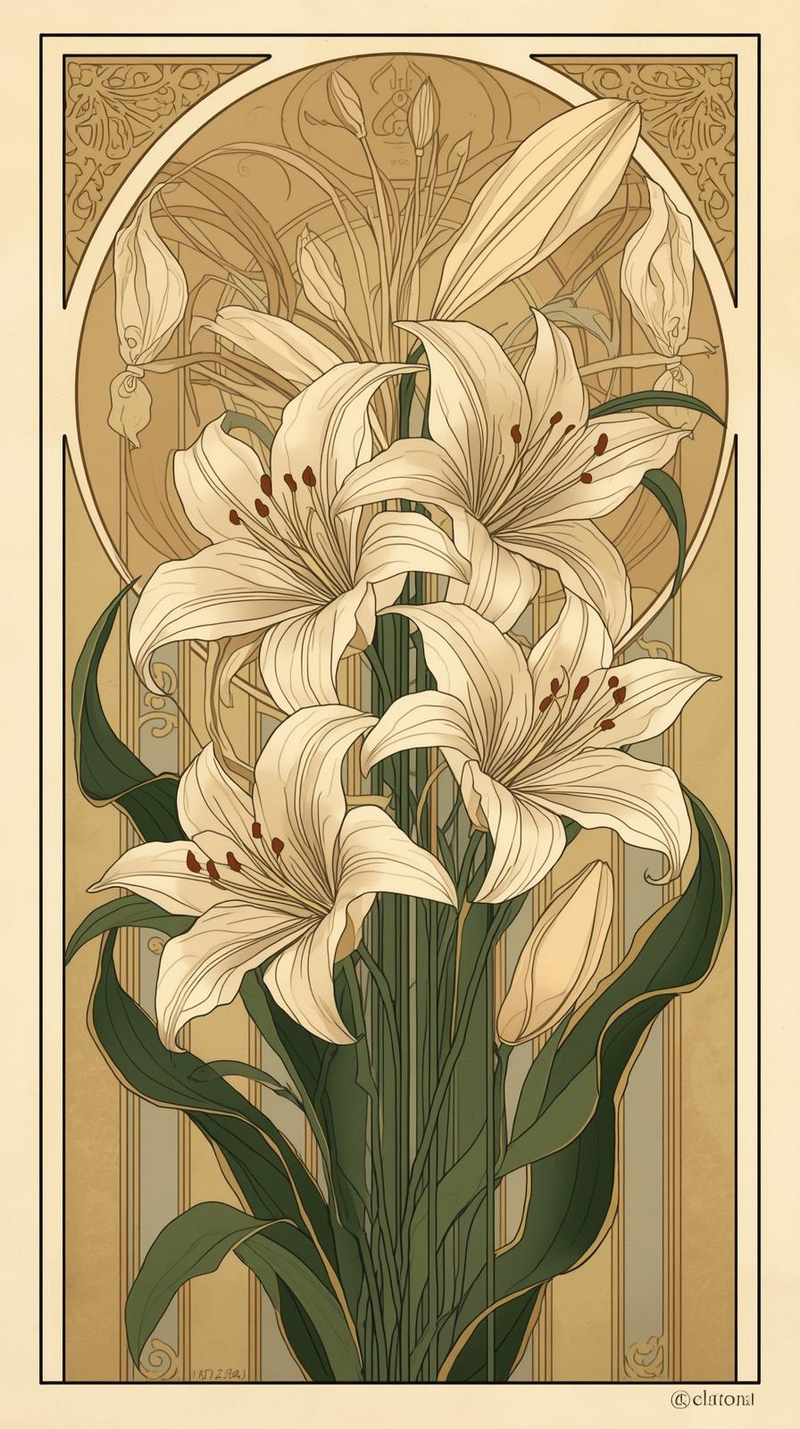 Art Nouveau Lilies With Flowing Lines